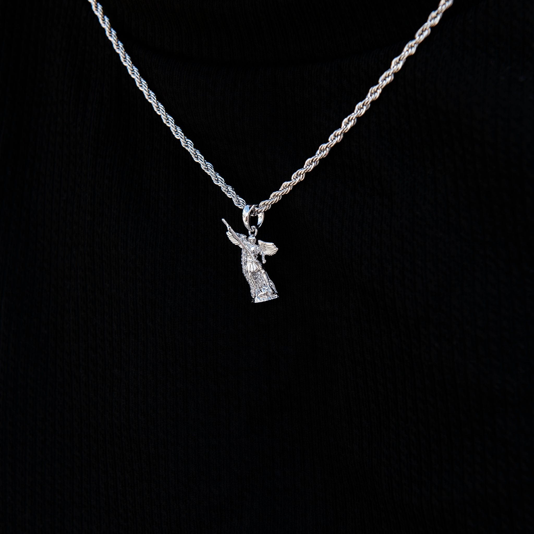 GLD Men Micro Saint Michael Pendant in White Gold