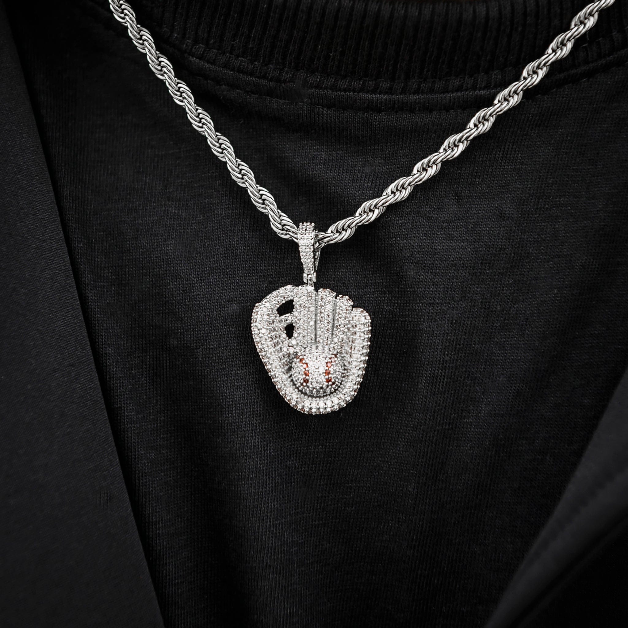 GLD Men Iced Baseball Pendant in White Gold