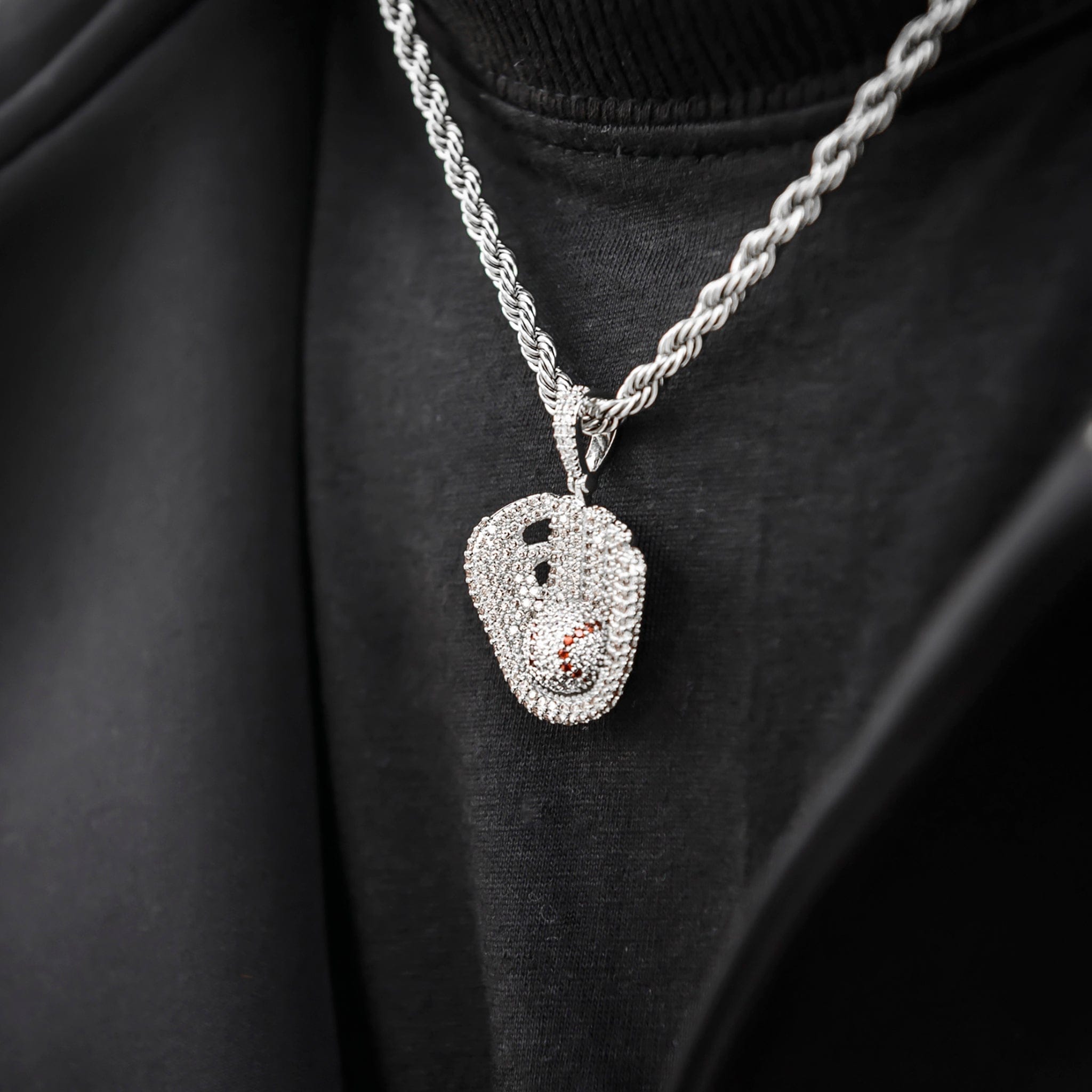GLD Men Iced Baseball Pendant in White Gold