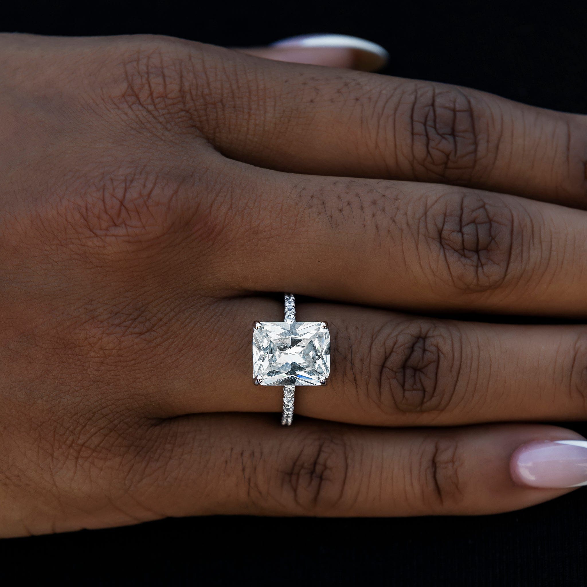 GLD Women Diamond Cocktail Ring in White Gold Vermeil