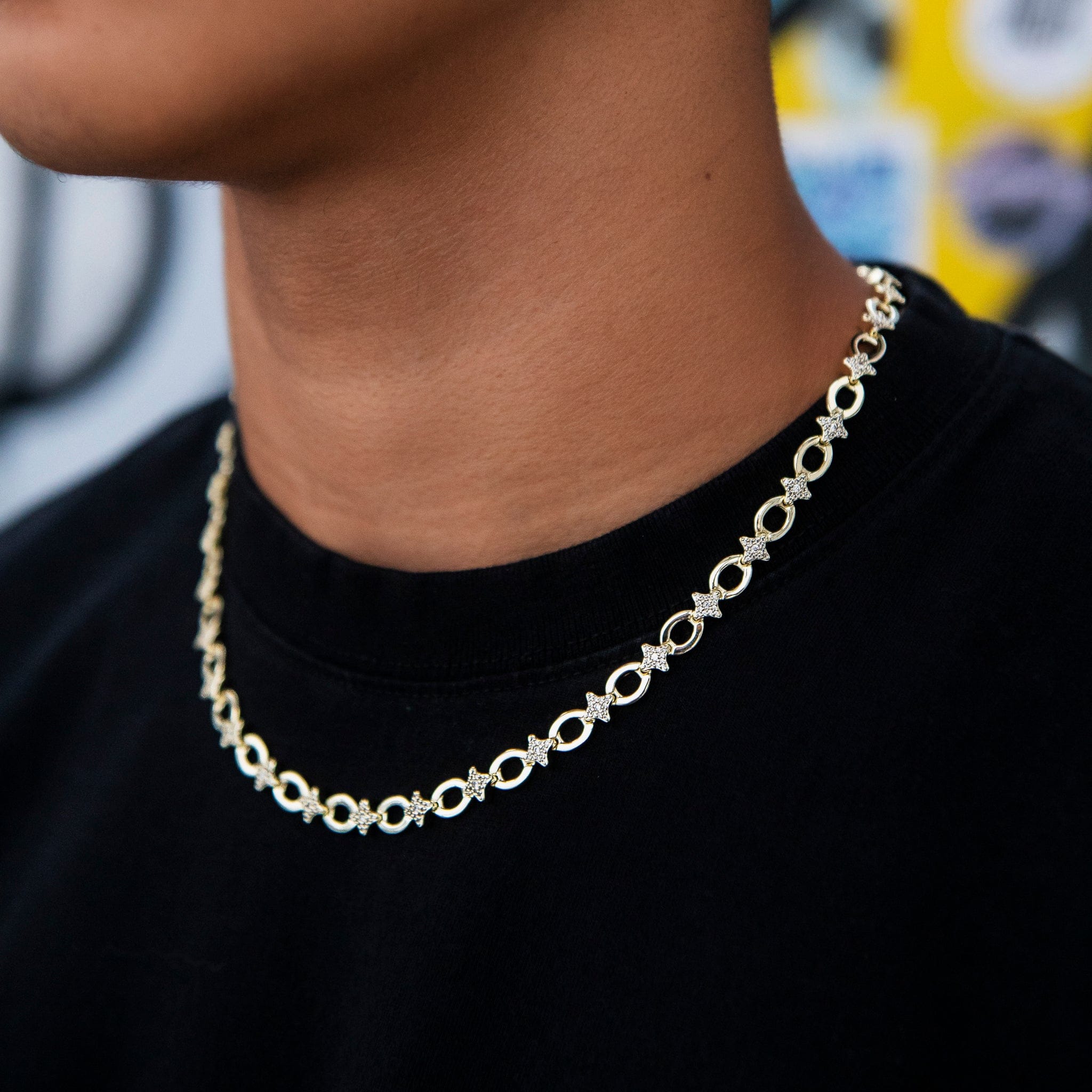 GLD Men Iced Star Cable Link Chain - Yellow Gold