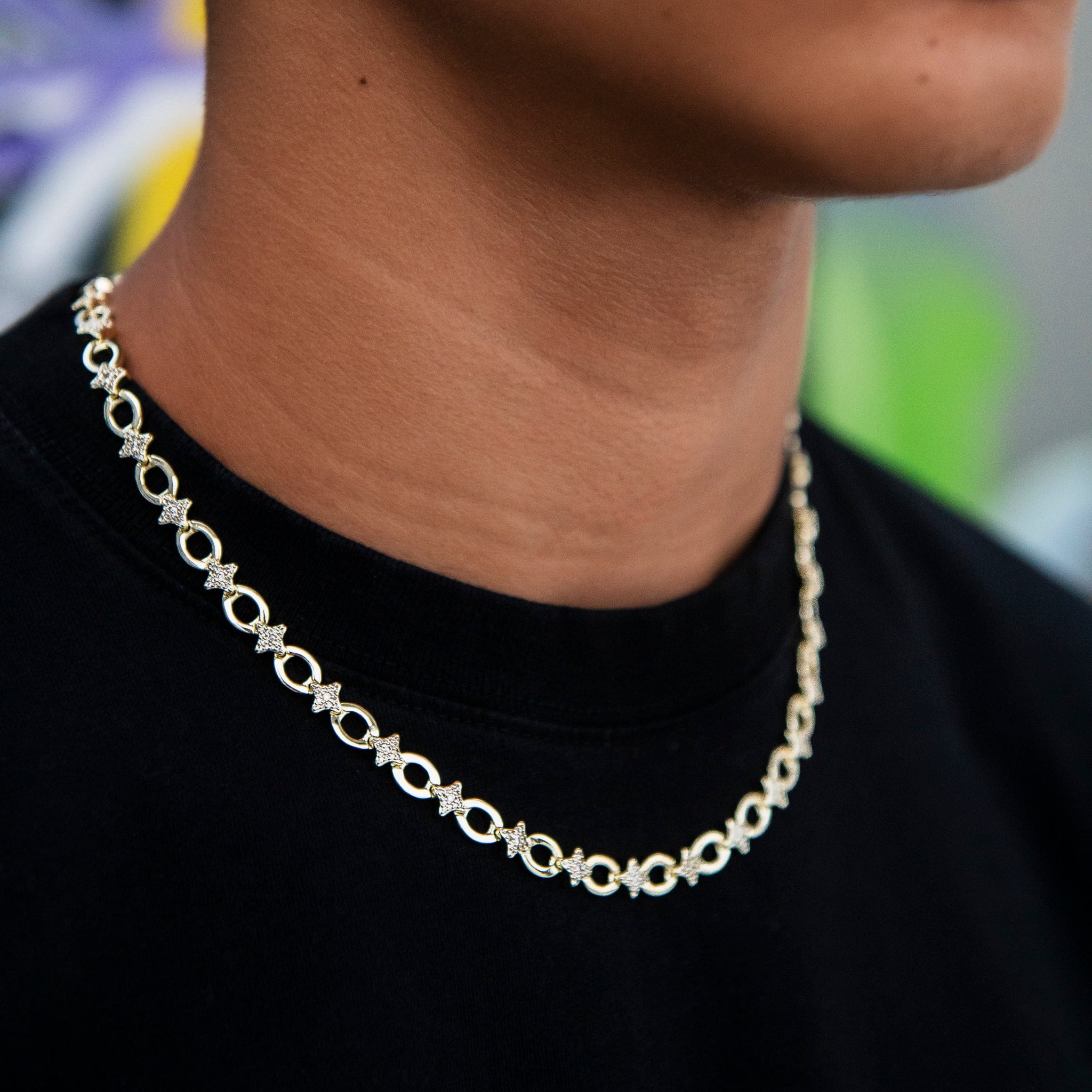 GLD Men Iced Star Cable Link Chain - Yellow Gold