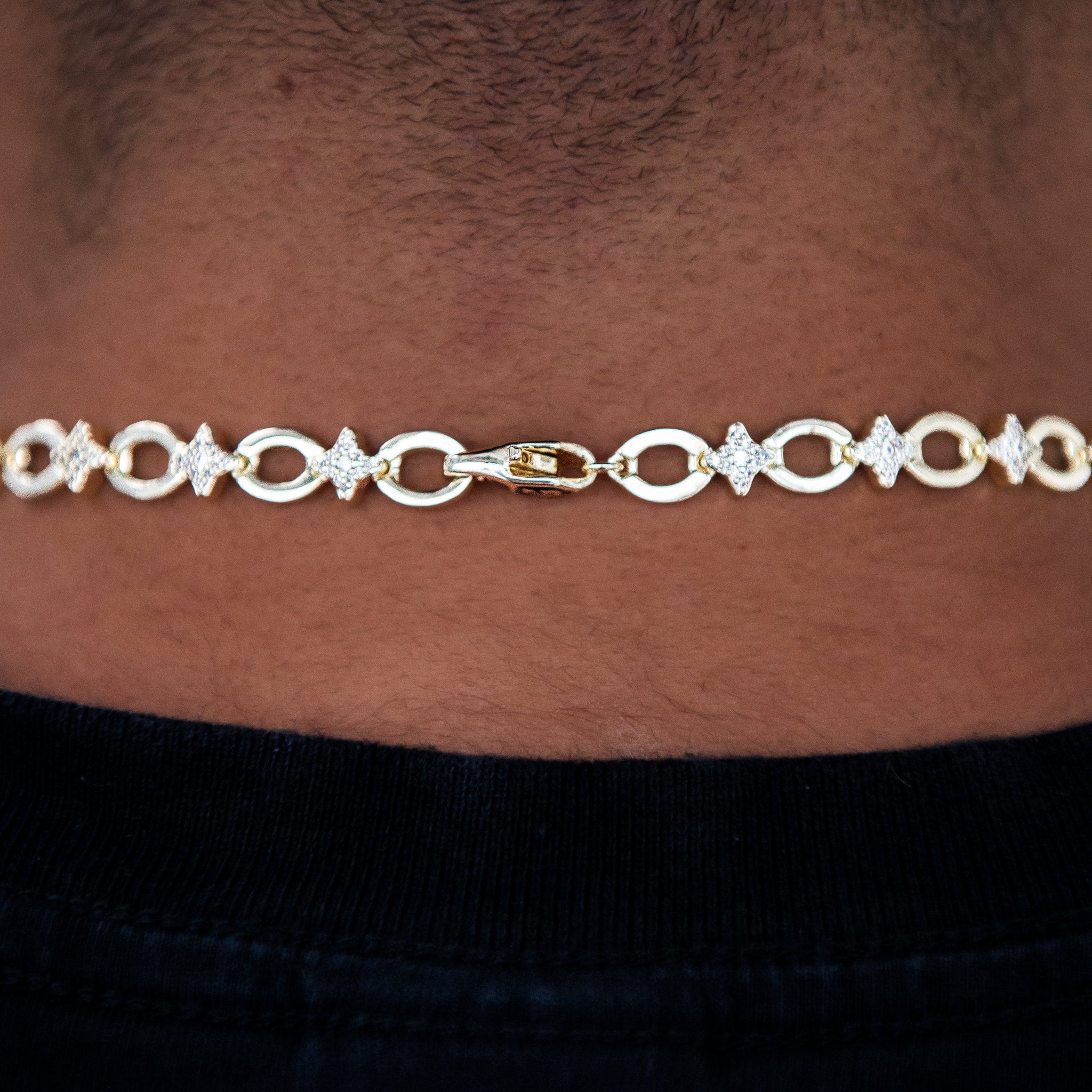 GLD Men Iced Star Cable Link Chain - Yellow Gold