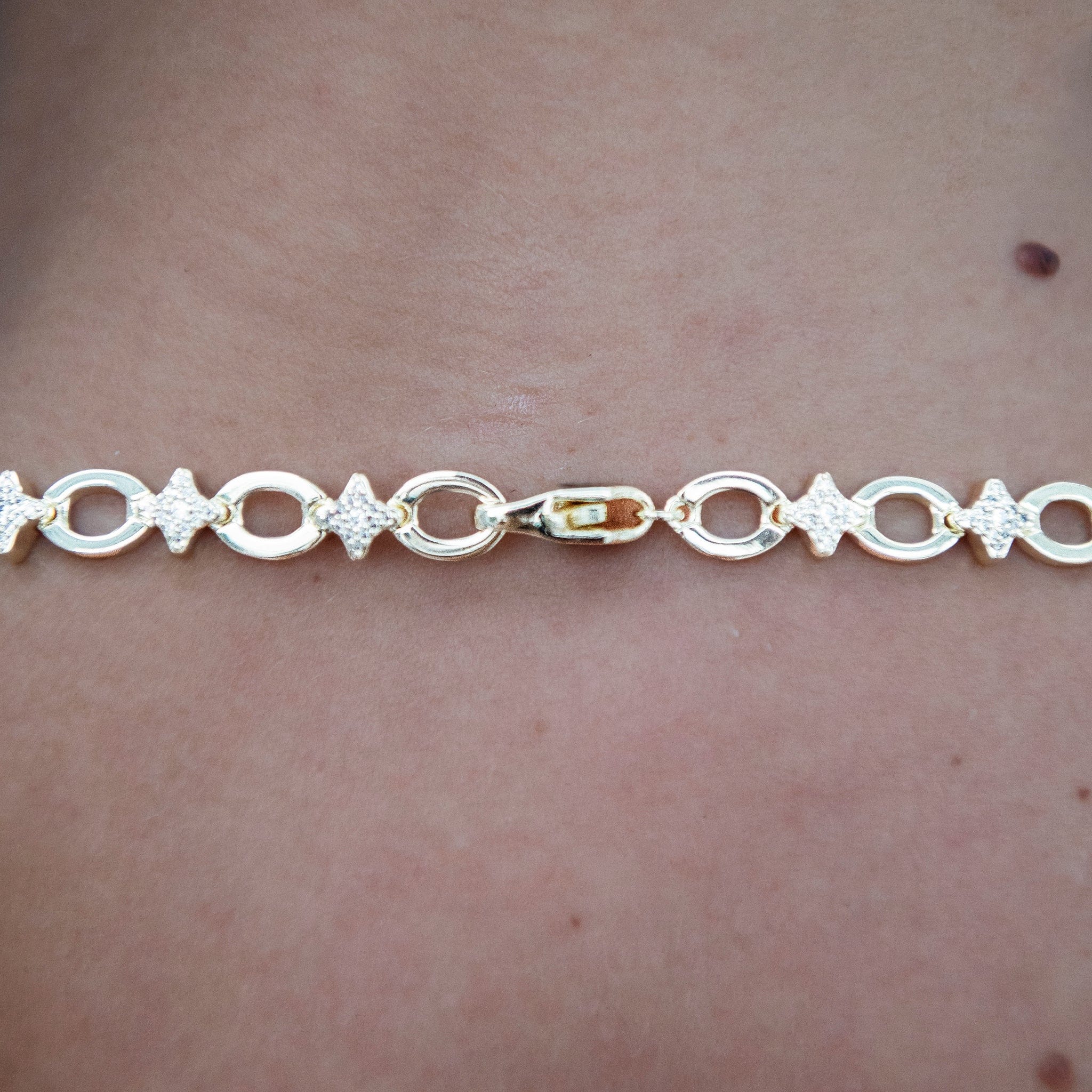 GLD Women Iced Star Cable Link Necklace in Yellow Gold