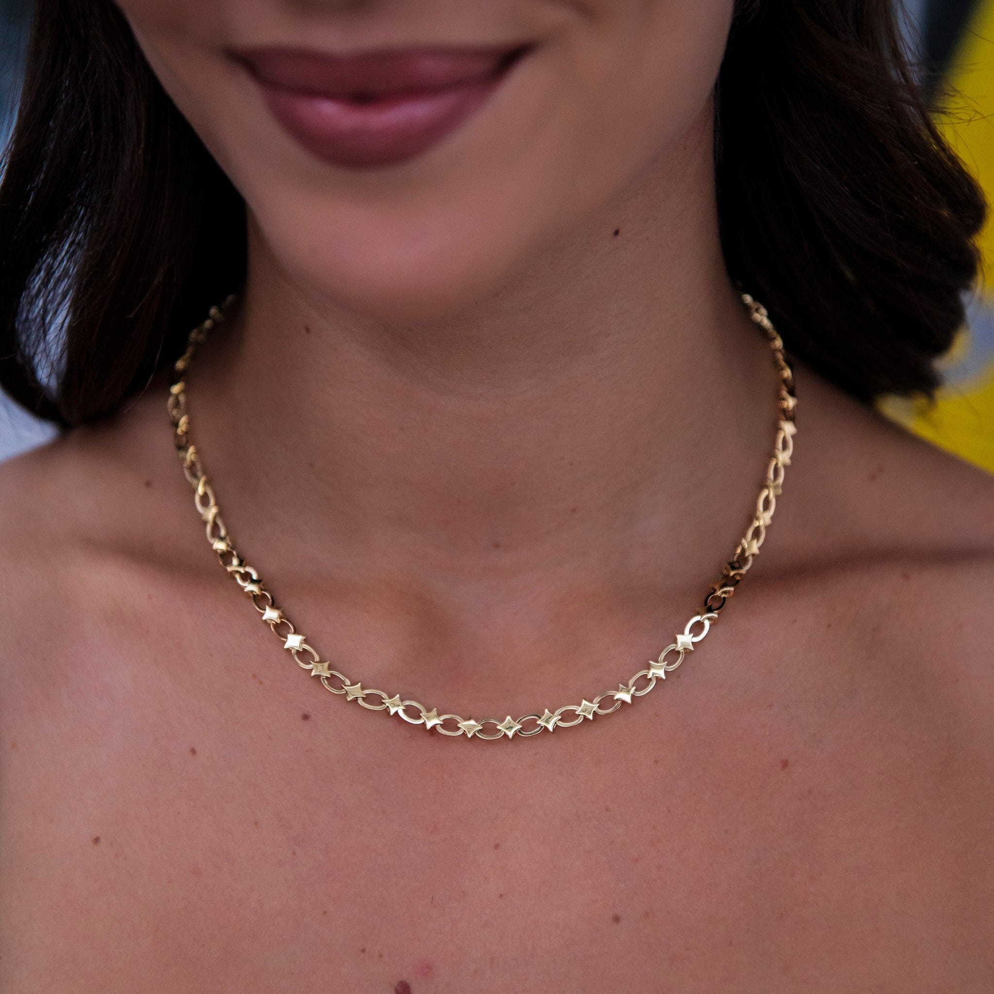GLD Women Star Cable Link Necklace in Yellow Gold