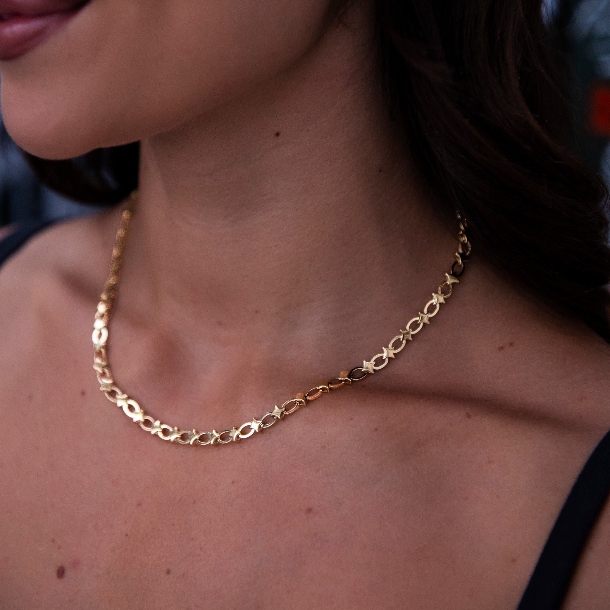 GLD Women Star Cable Link Necklace in Yellow Gold