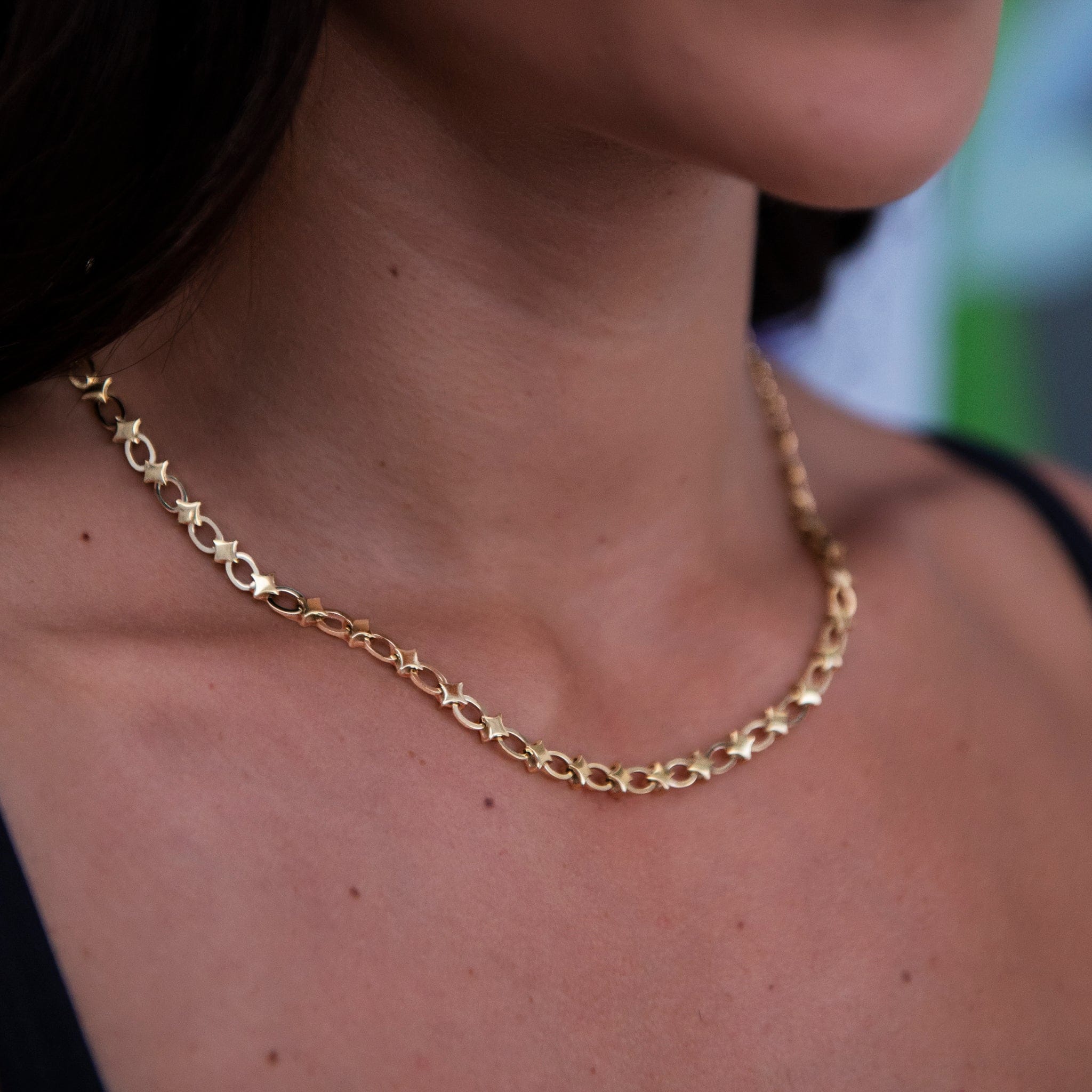 GLD Women Star Cable Link Necklace in Yellow Gold