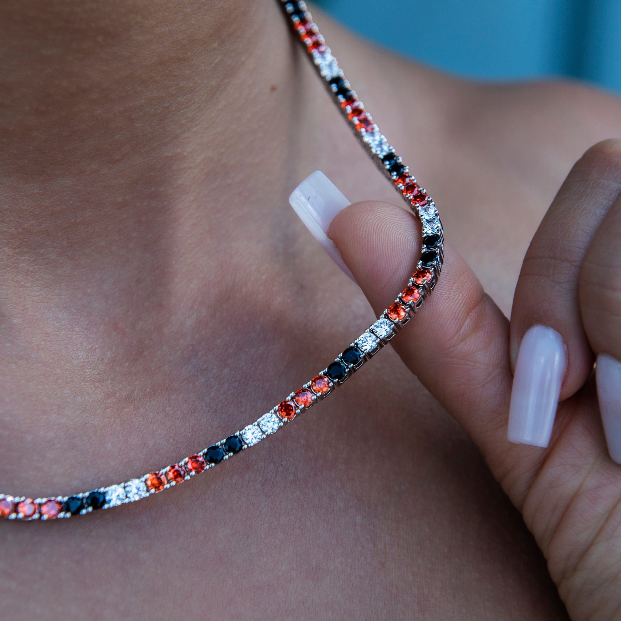 GLD Women 3 mm Diamond Tennis Necklace - Black Orange White