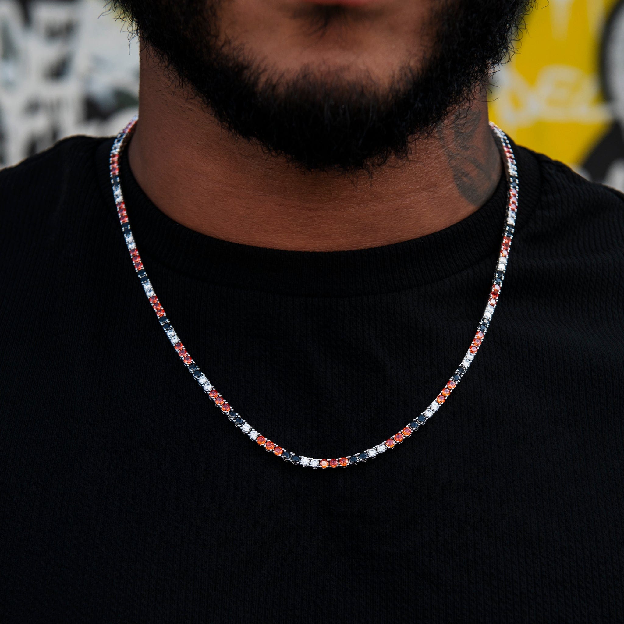 GLD Men 3 mm Diamond Tennis Chain - Black Orange White