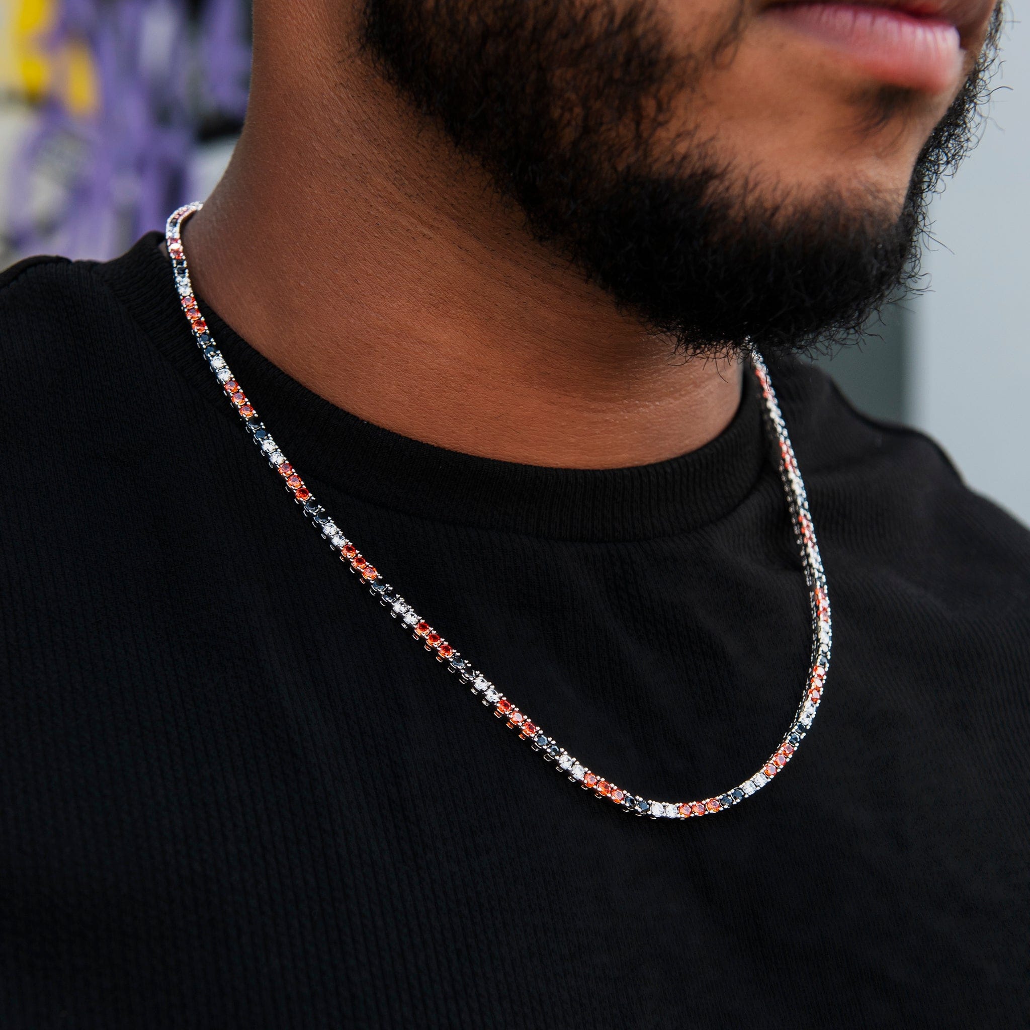 GLD Men 3 mm Diamond Tennis Chain - Black Orange White