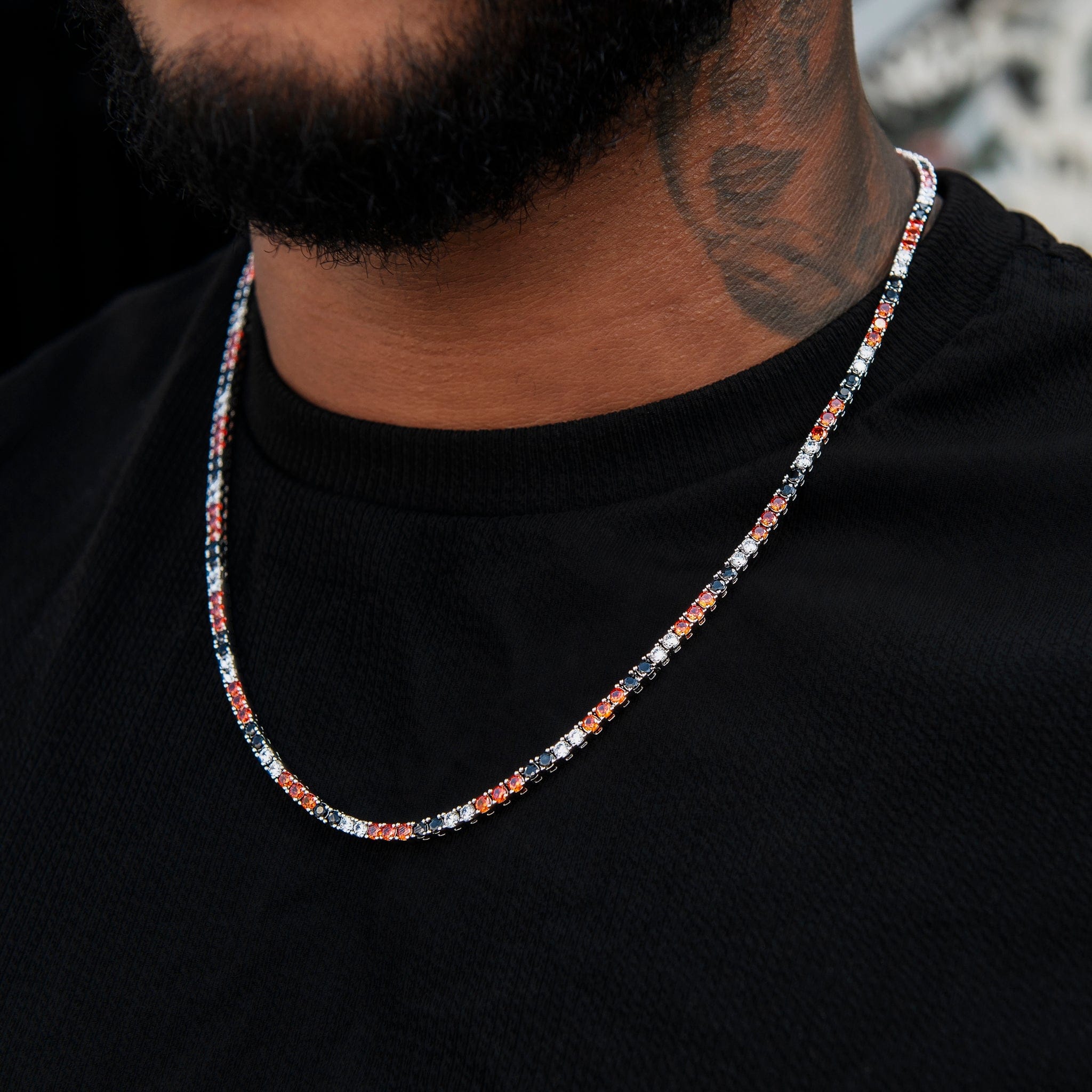 GLD Men 3 mm Diamond Tennis Chain - Black Orange White
