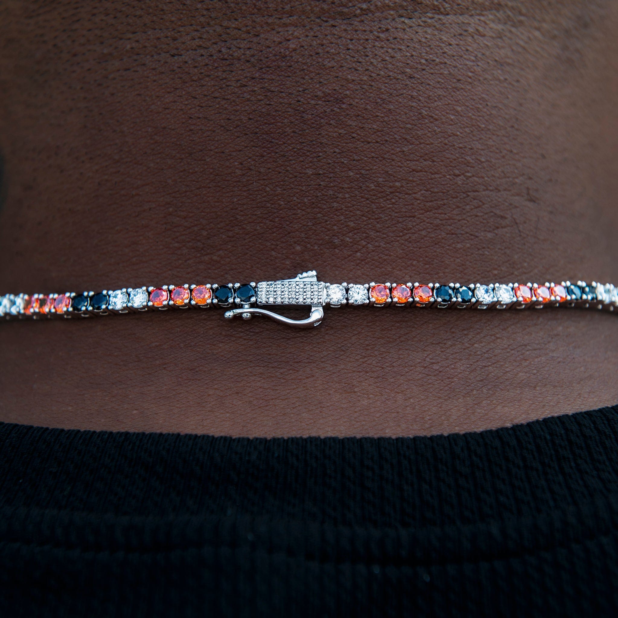 GLD Men 3 mm Diamond Tennis Chain - Black Orange White