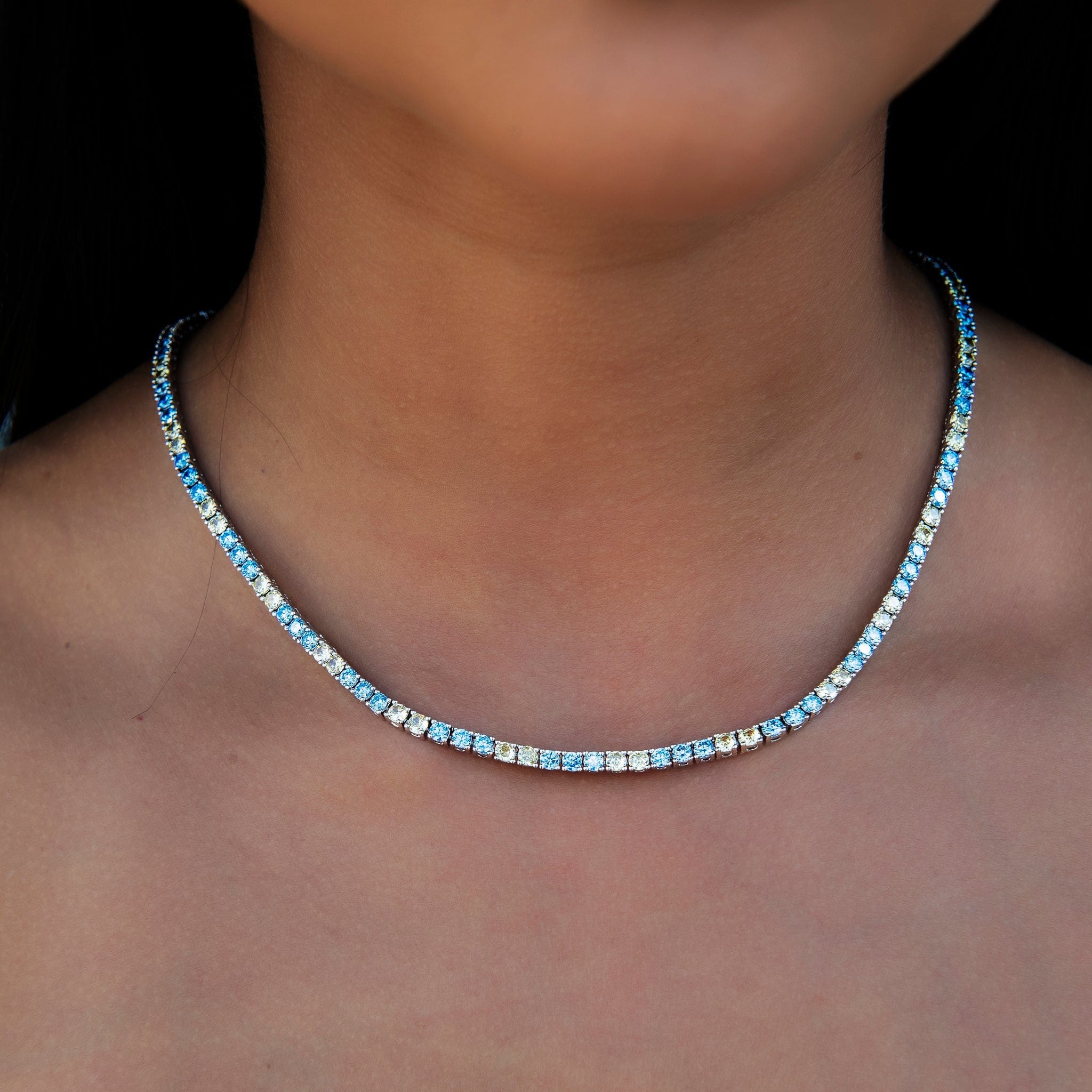 GLD Women 3 mm Diamond Tennis Necklace - Turquoise Yellow
