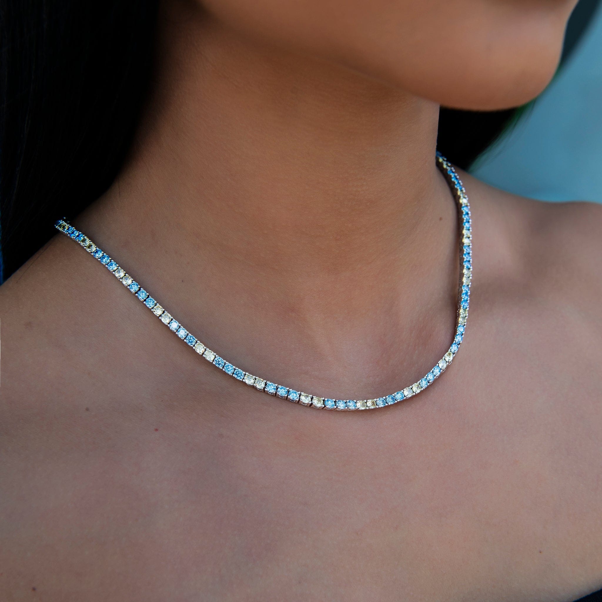 GLD Women 3 mm Diamond Tennis Necklace - Turquoise Yellow