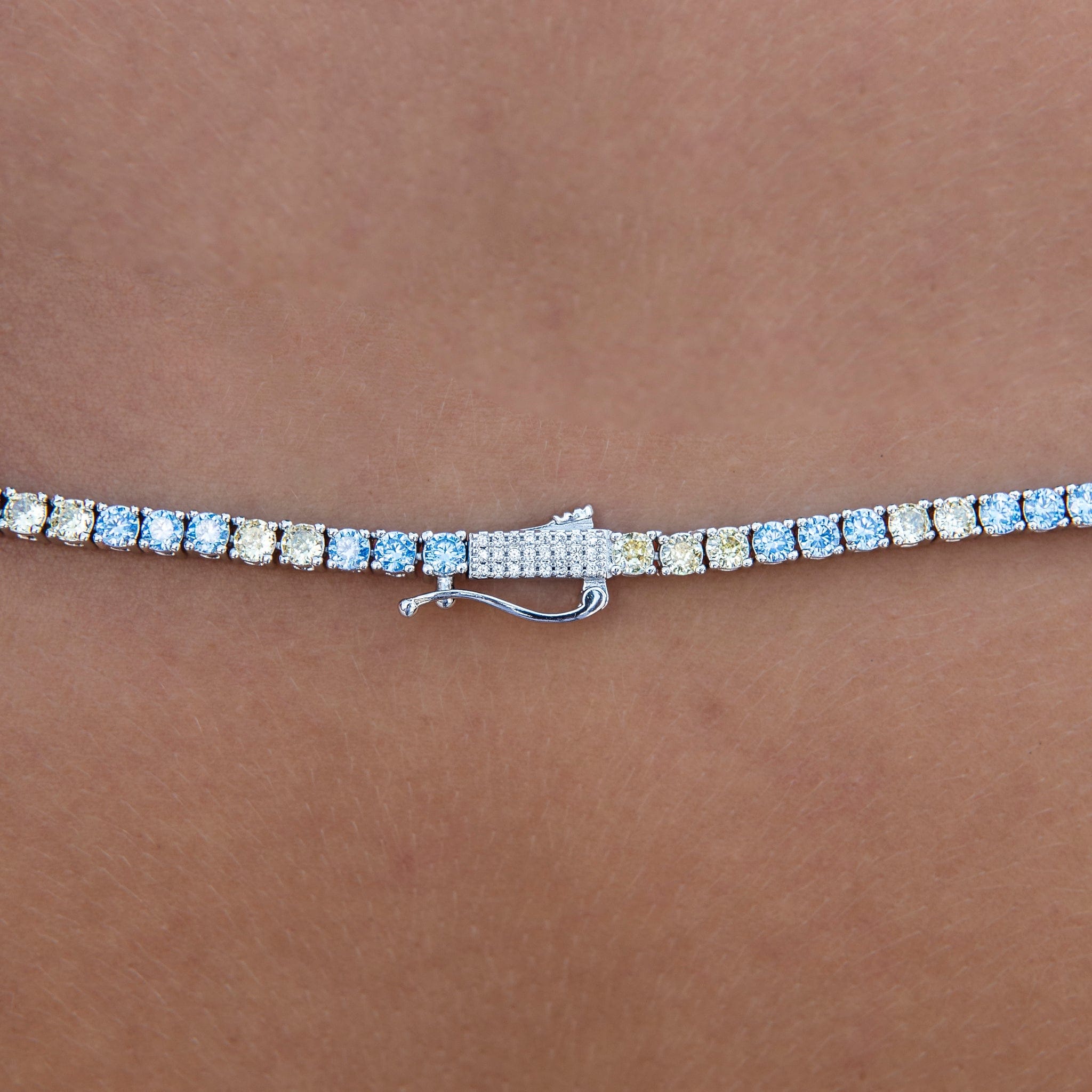GLD Women 3 mm Diamond Tennis Necklace - Turquoise Yellow