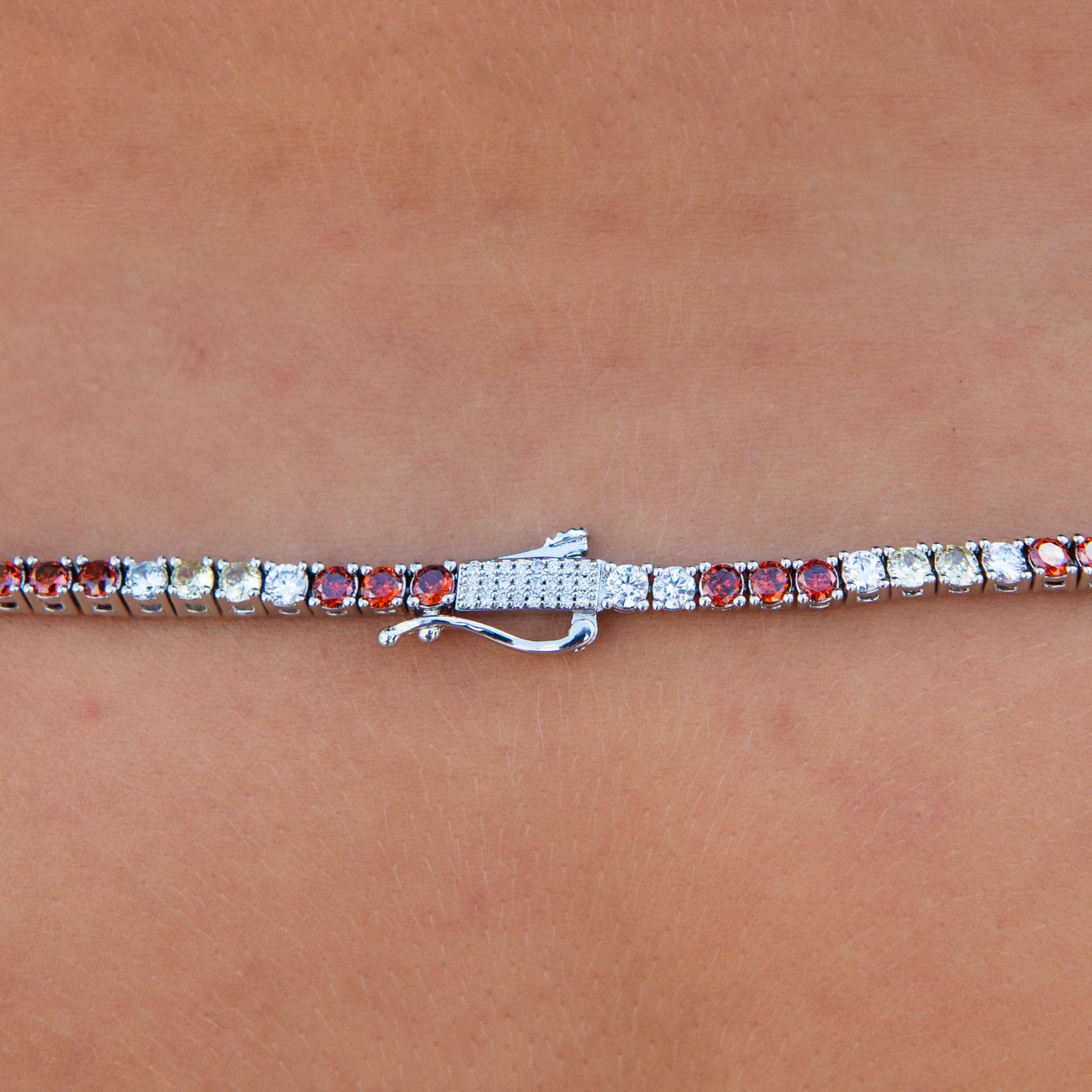GLD Women 3 mm Diamond Tennis Necklace - Red Yellow White