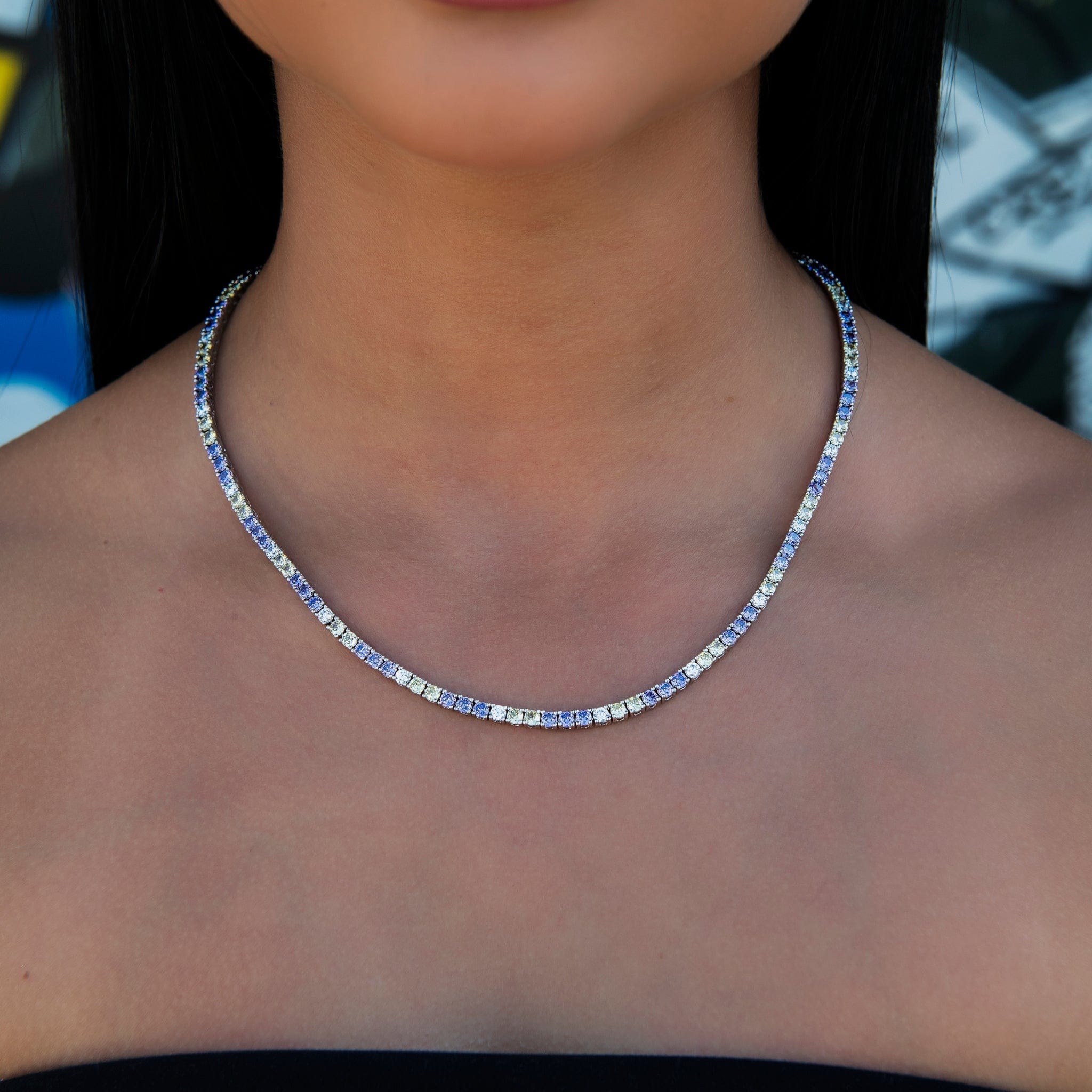 GLD Women 3 mm Diamond Tennis Necklace - Purple Yellow White