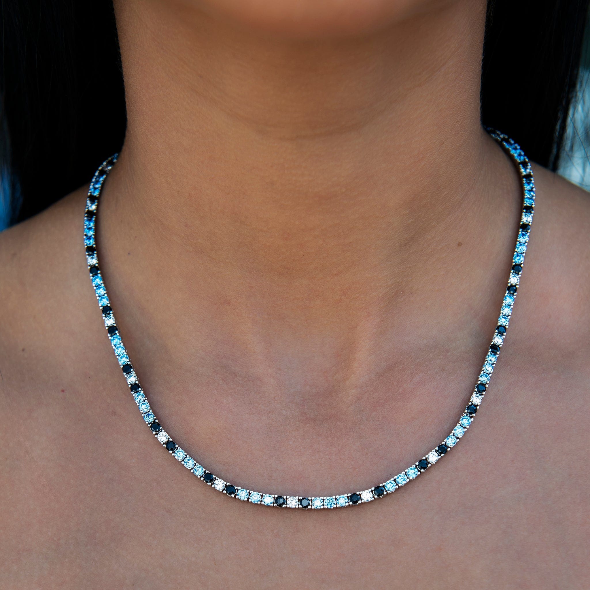 GLD Women 3 mm Diamond Tennis Necklace - Turquoise Black White