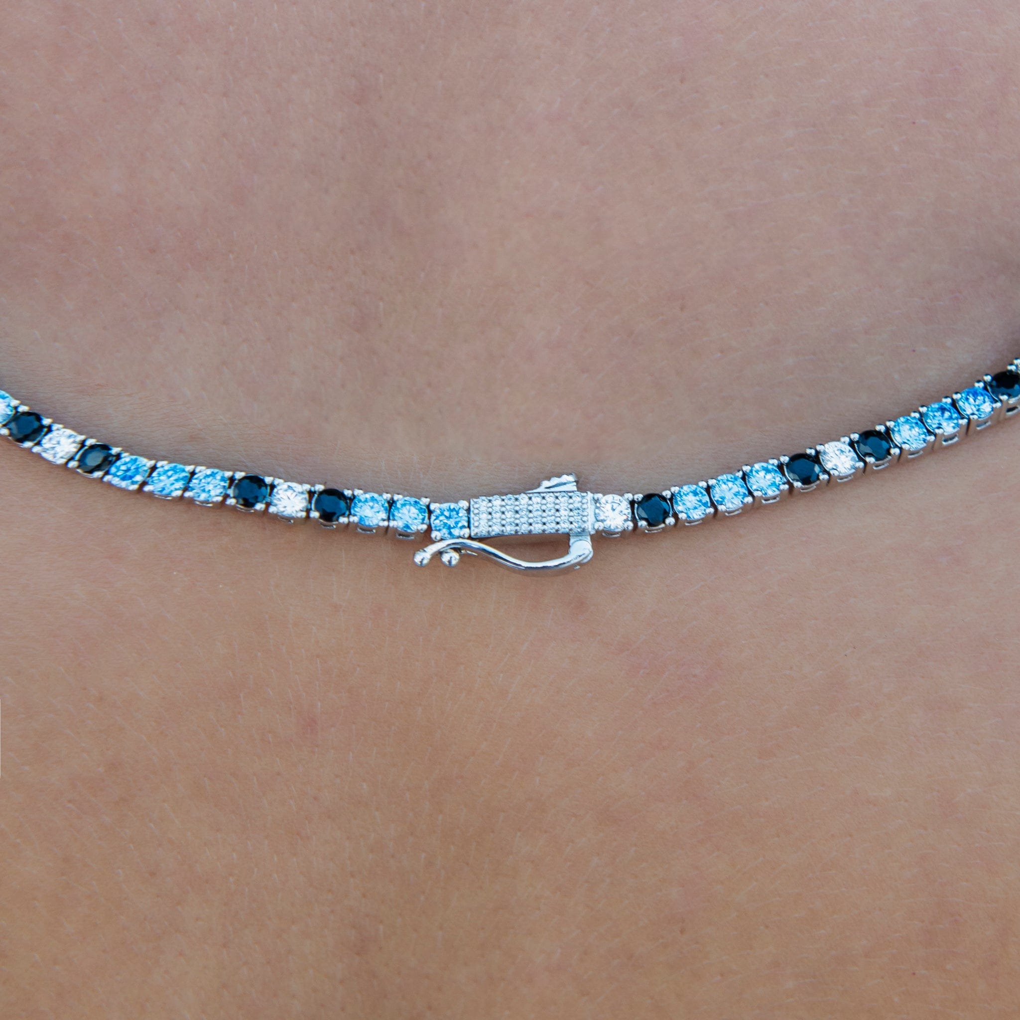 GLD Women 3 mm Diamond Tennis Necklace - Turquoise Black White