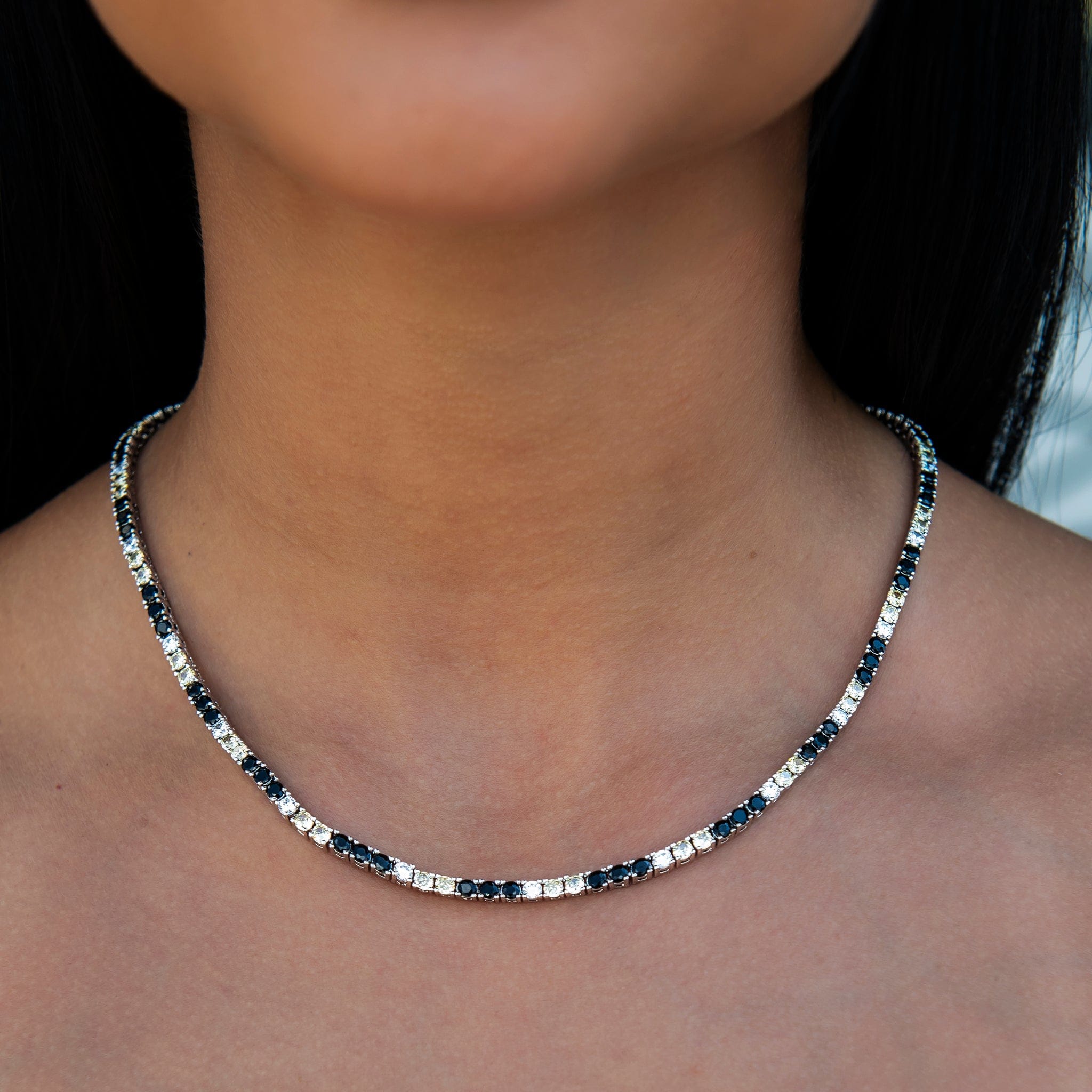 GLD Women 3 mm Diamond Tennis Necklace - Black Yellow White