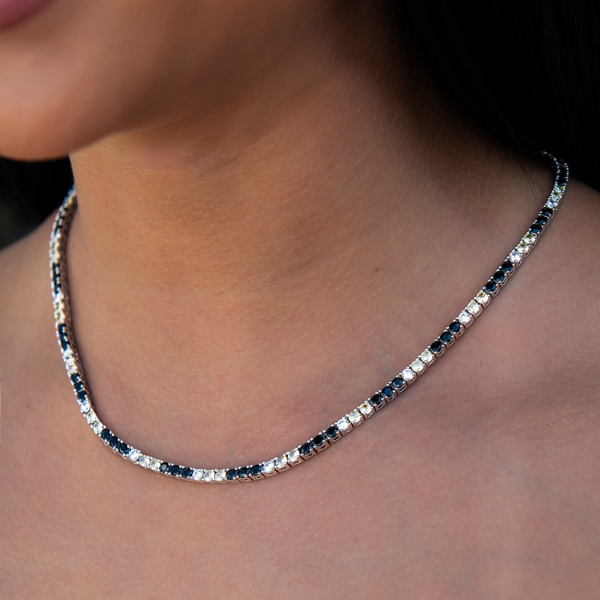 GLD Women 3 mm Diamond Tennis Necklace - Black Yellow White