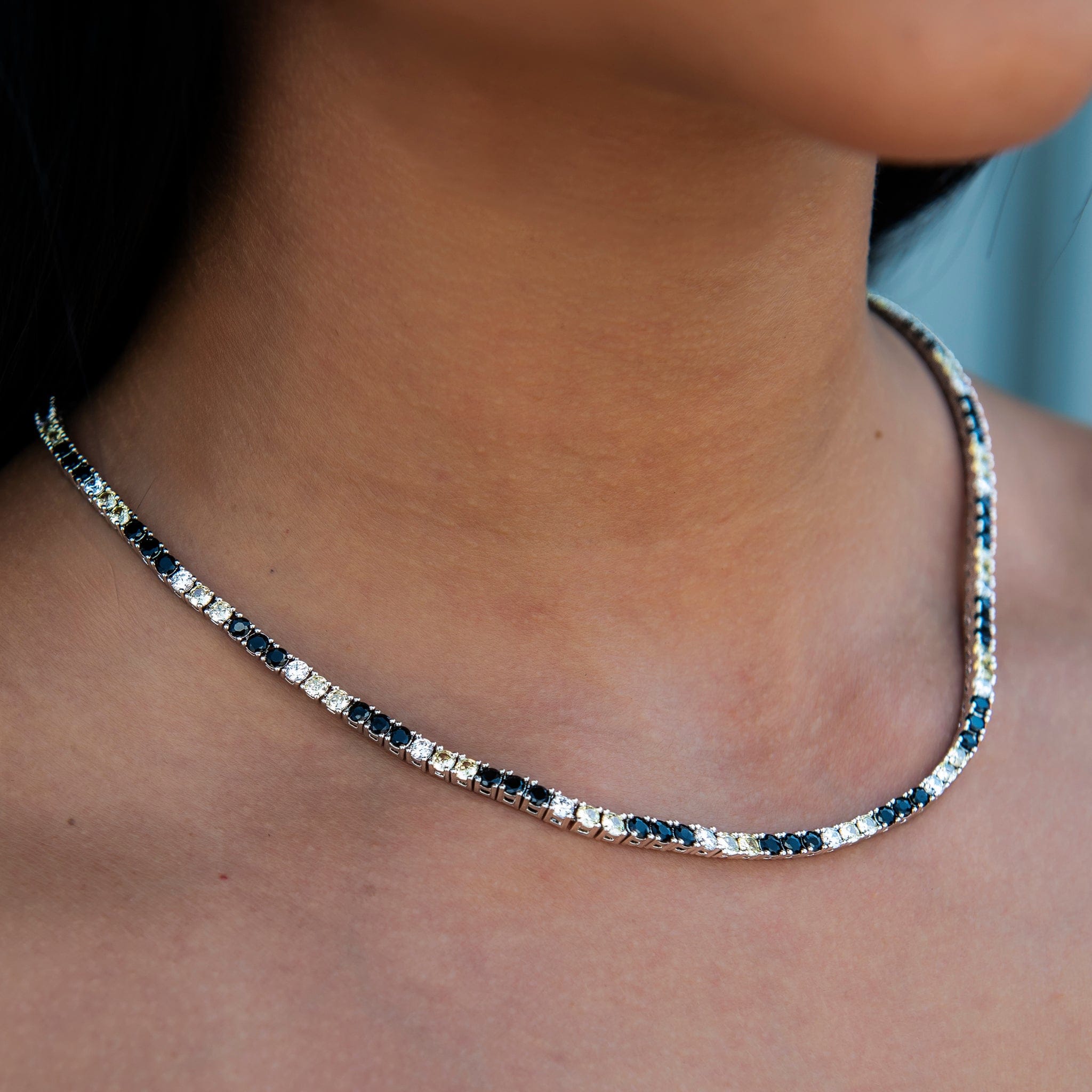 GLD Women 3 mm Diamond Tennis Necklace - Black Yellow White