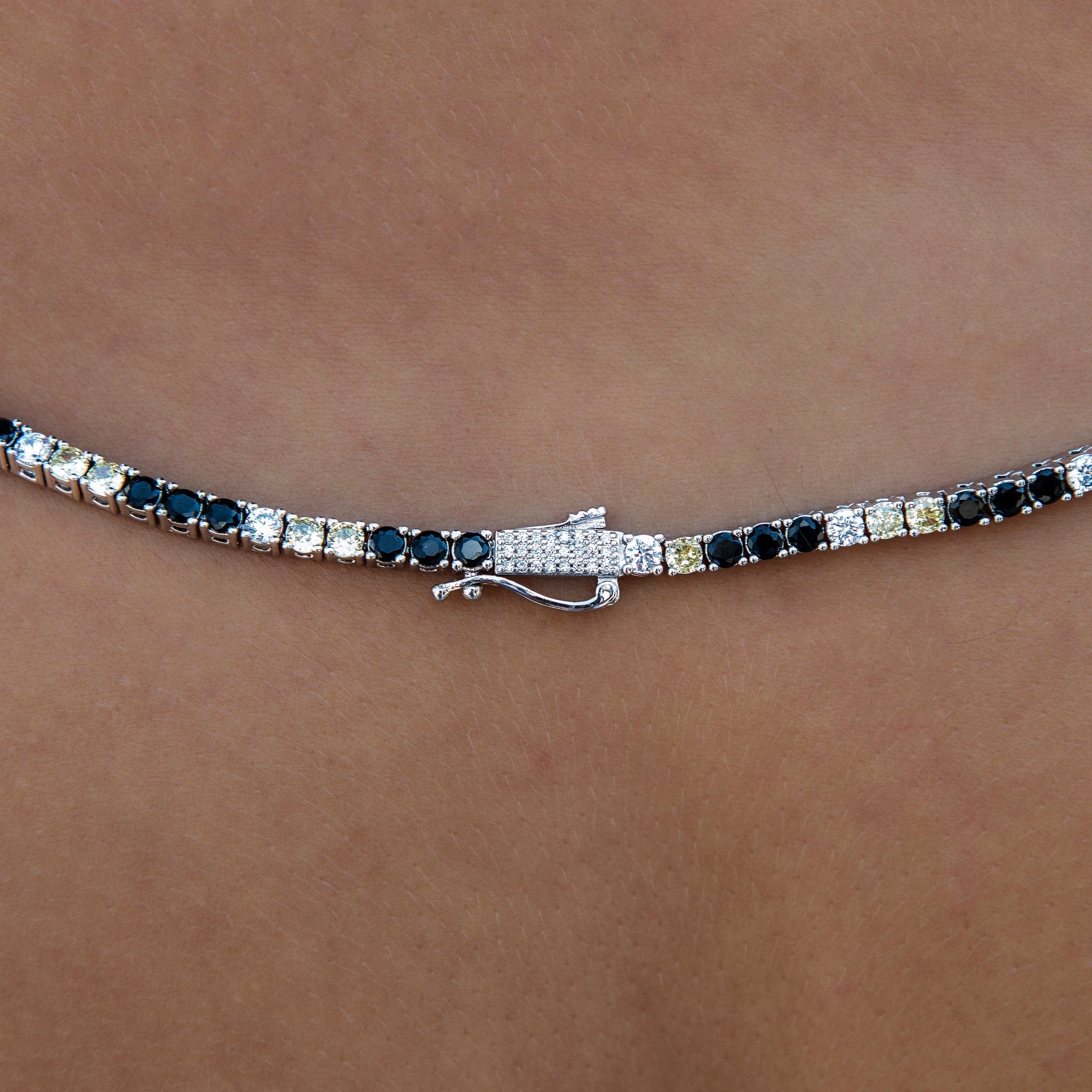 GLD Women 3 mm Diamond Tennis Necklace - Black Yellow White