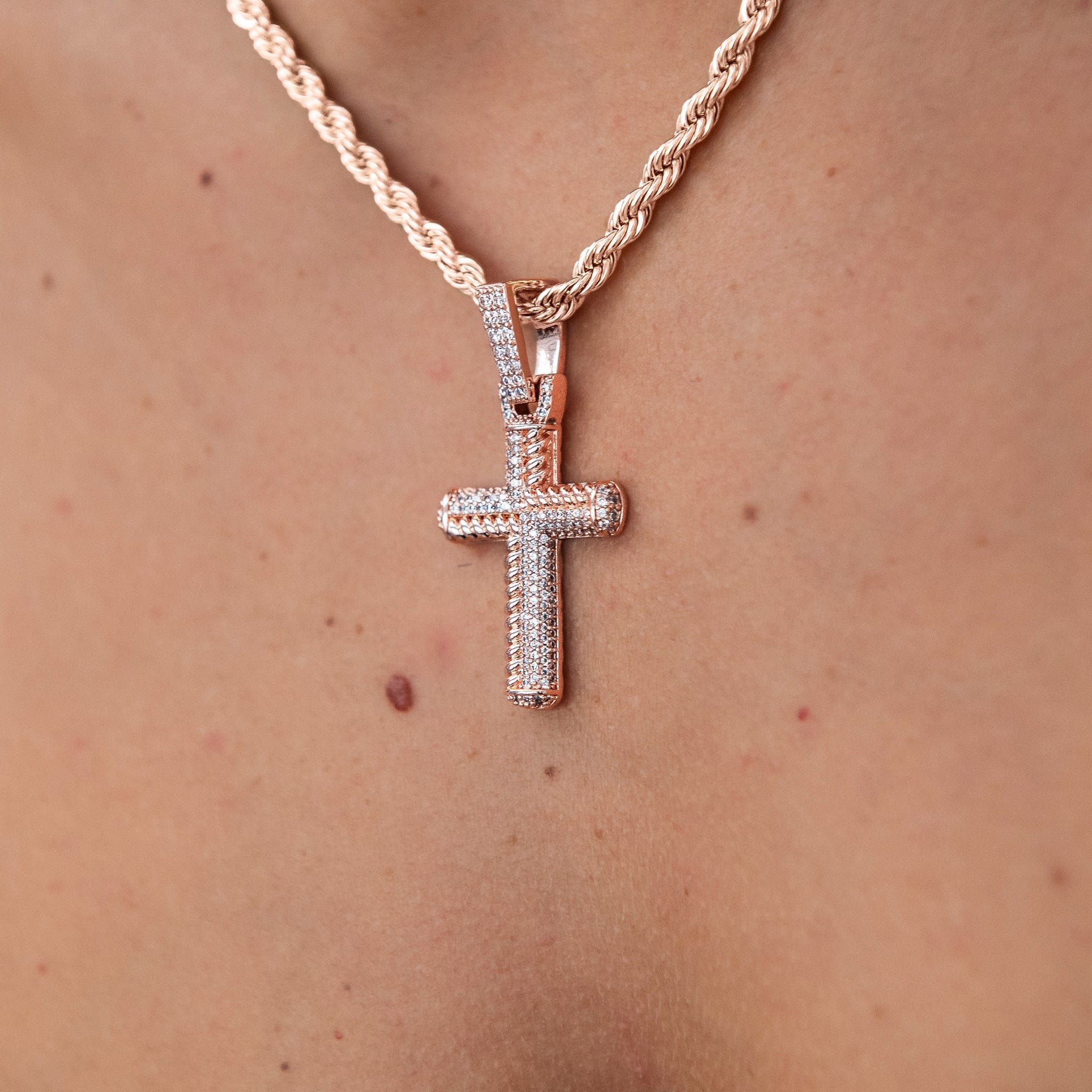 GLD Women Iced Rope Mix Cross Pendant in Rose Gold