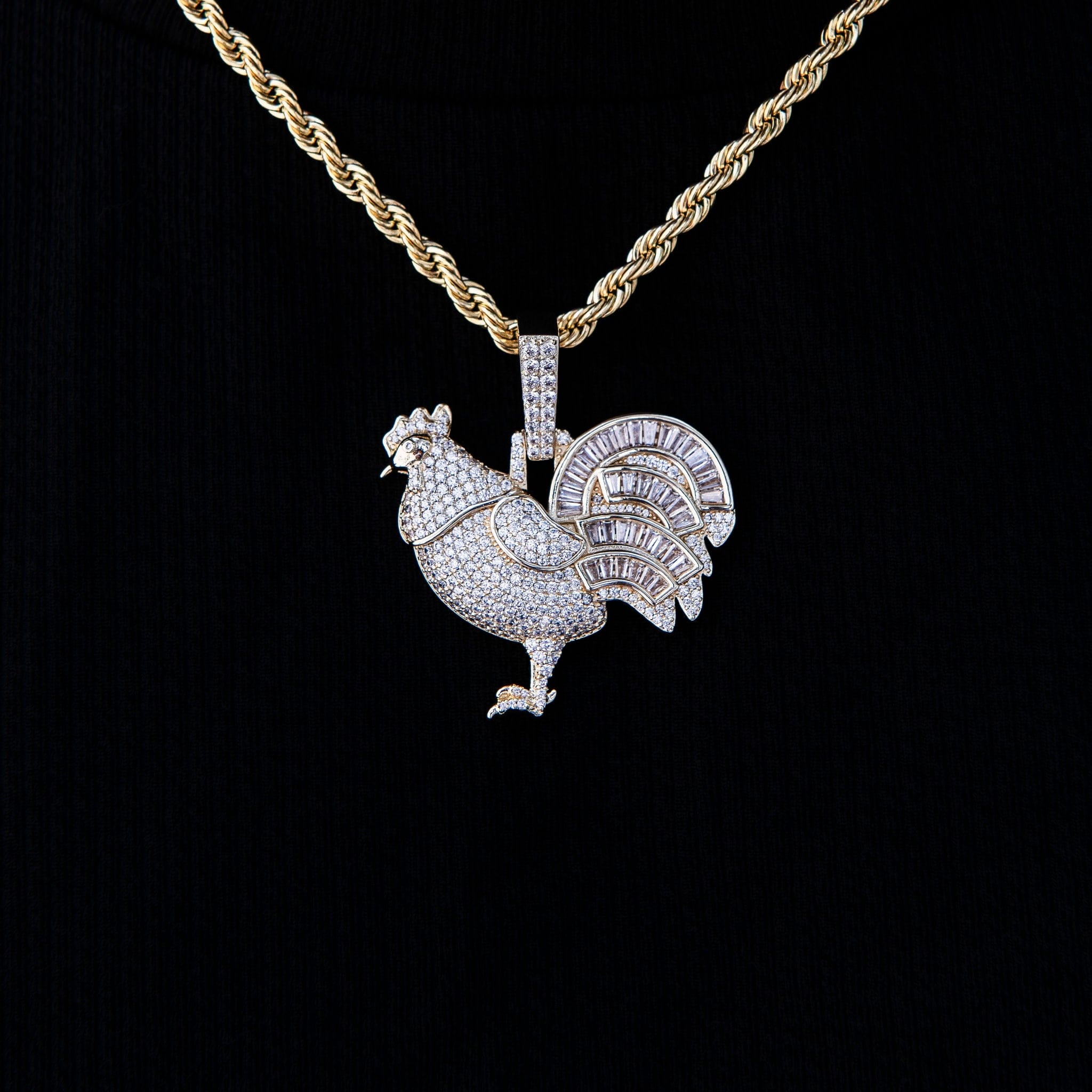 GLD Men Iced Rooster Pendant in Yellow Gold
