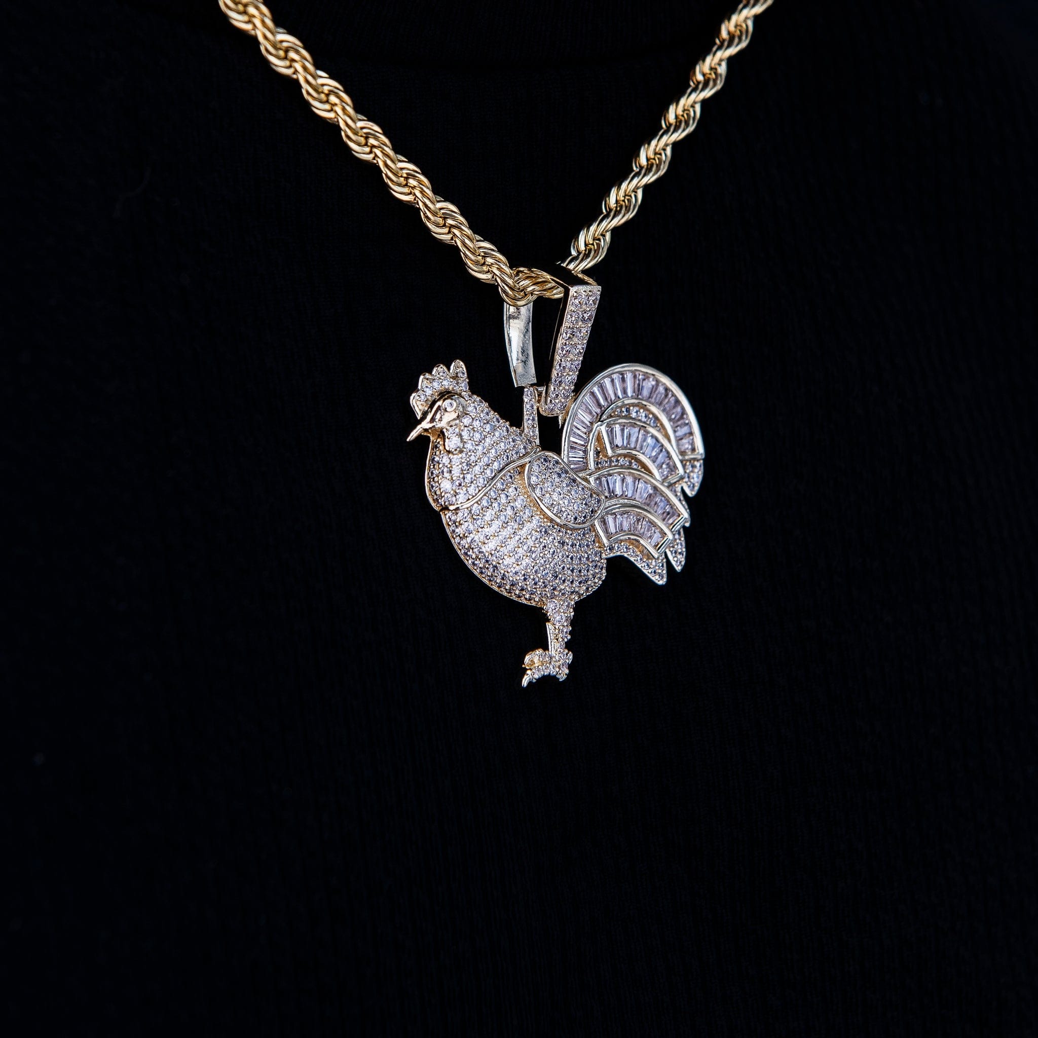 GLD Men Iced Rooster Pendant in Yellow Gold