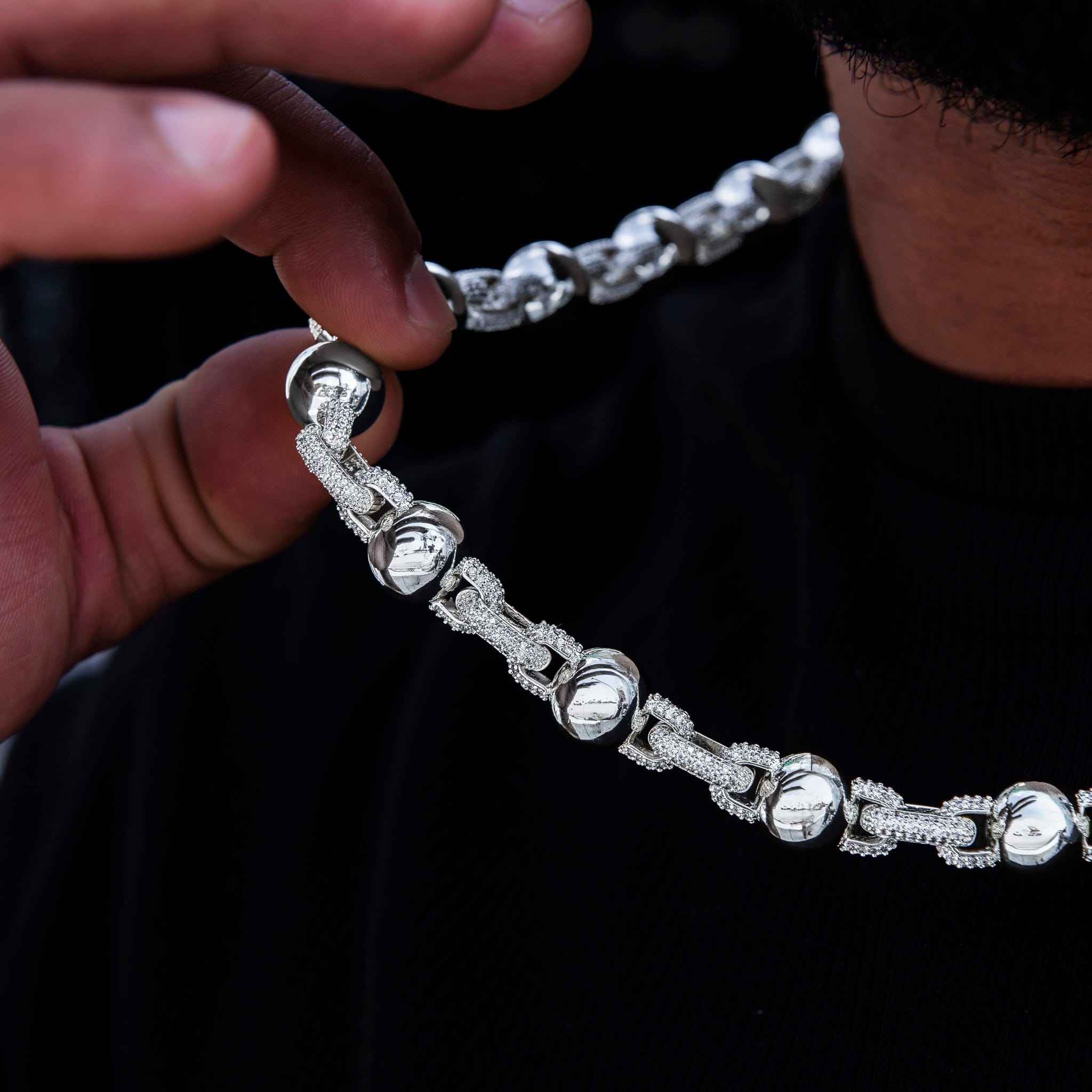 GLD Men Iced Plain Ball Chain in White Gold - 10 mm