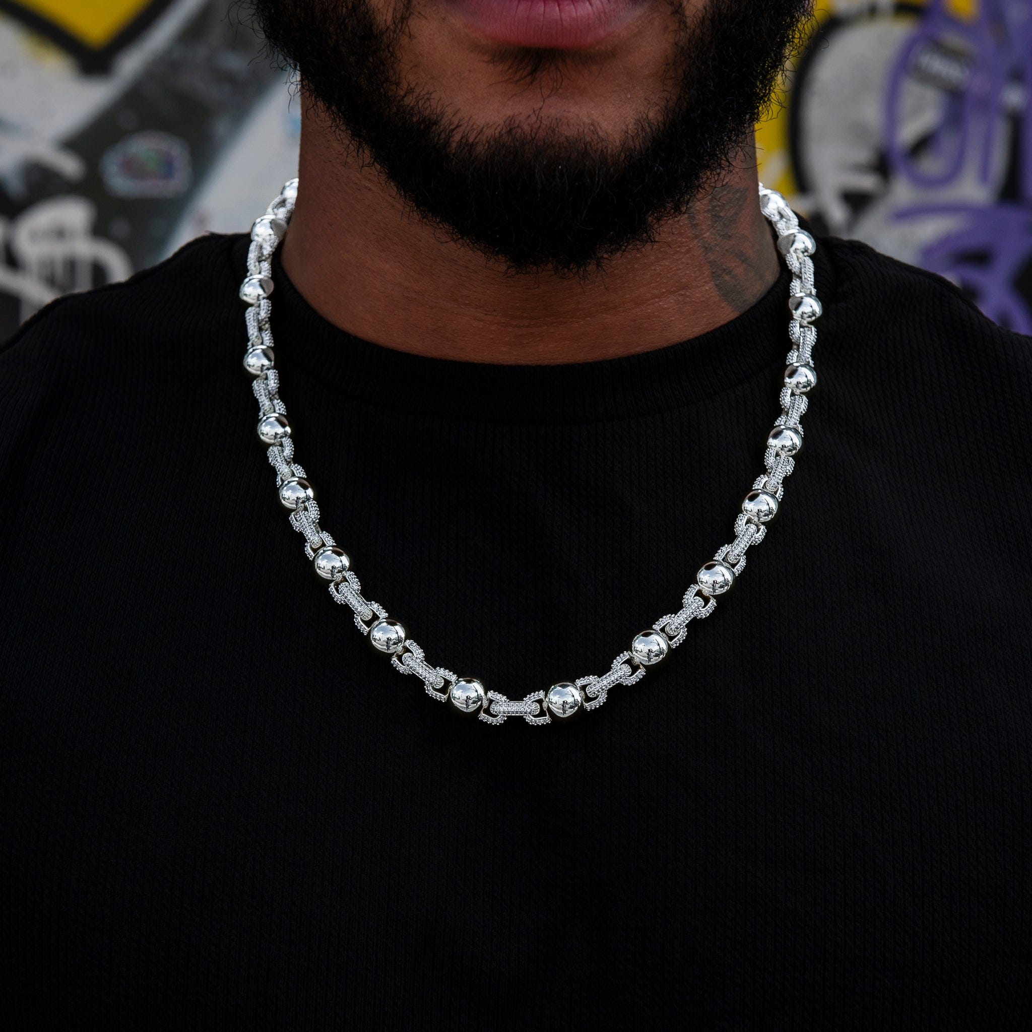 GLD Men Iced Plain Ball Chain in White Gold - 10 mm