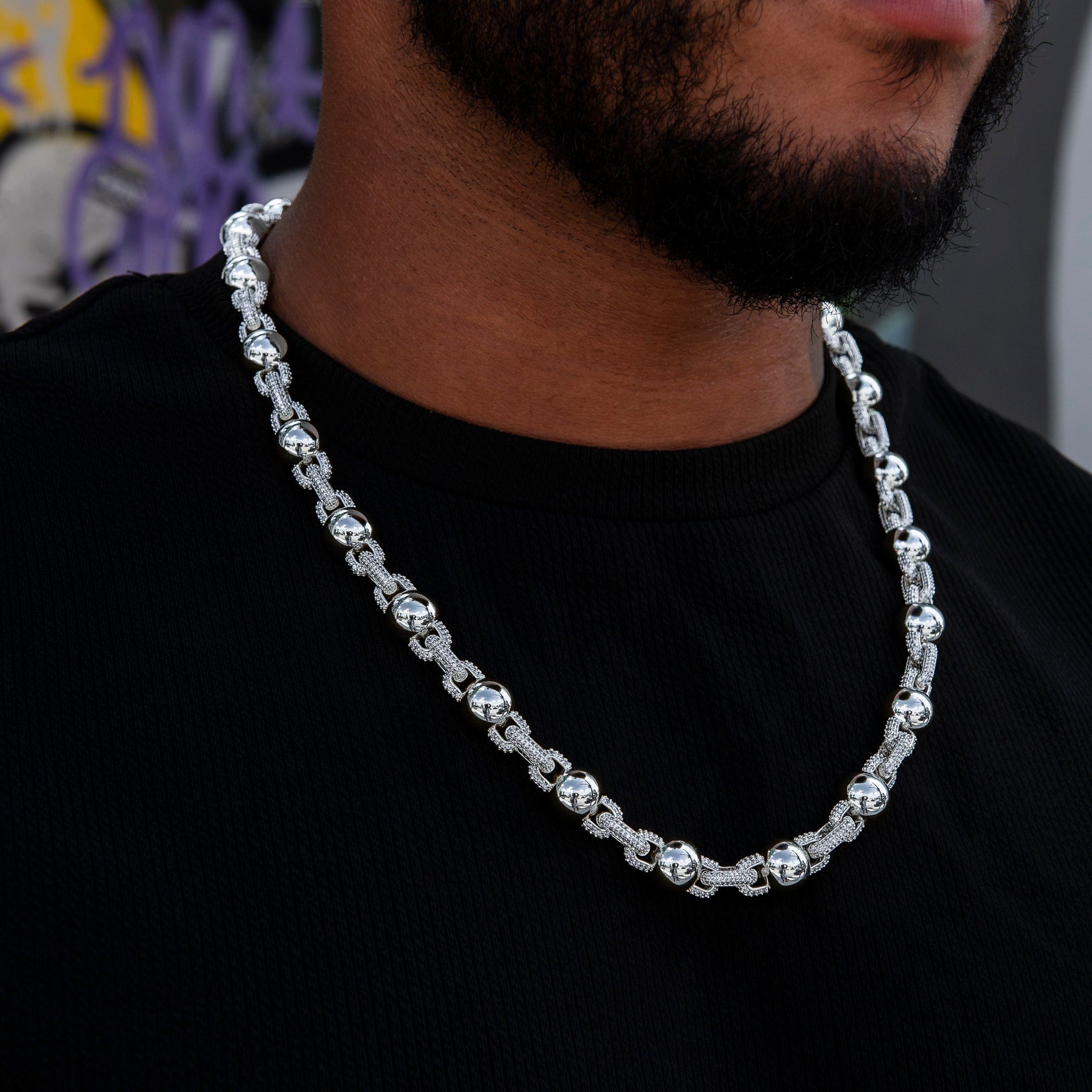 GLD Men Iced Plain Ball Chain in White Gold - 10 mm