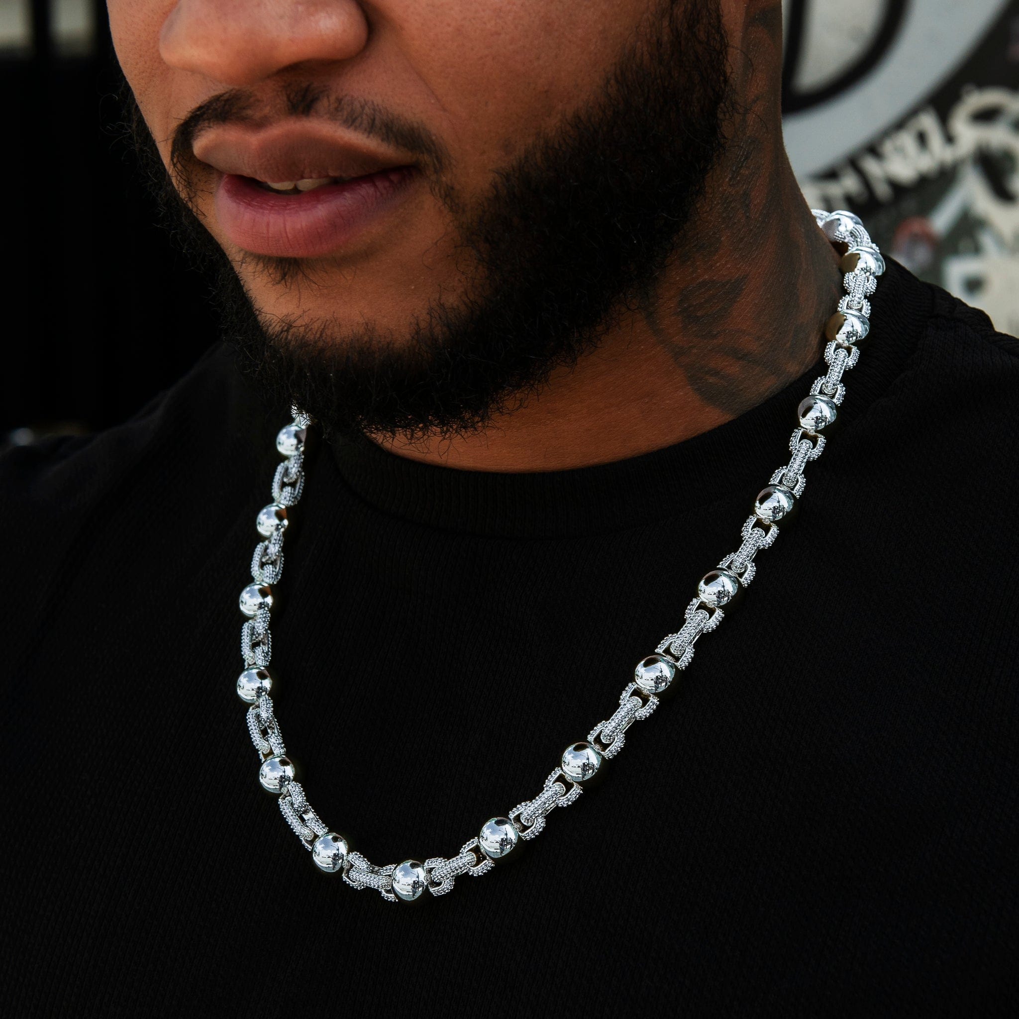 GLD Men Iced Plain Ball Chain in White Gold - 10 mm