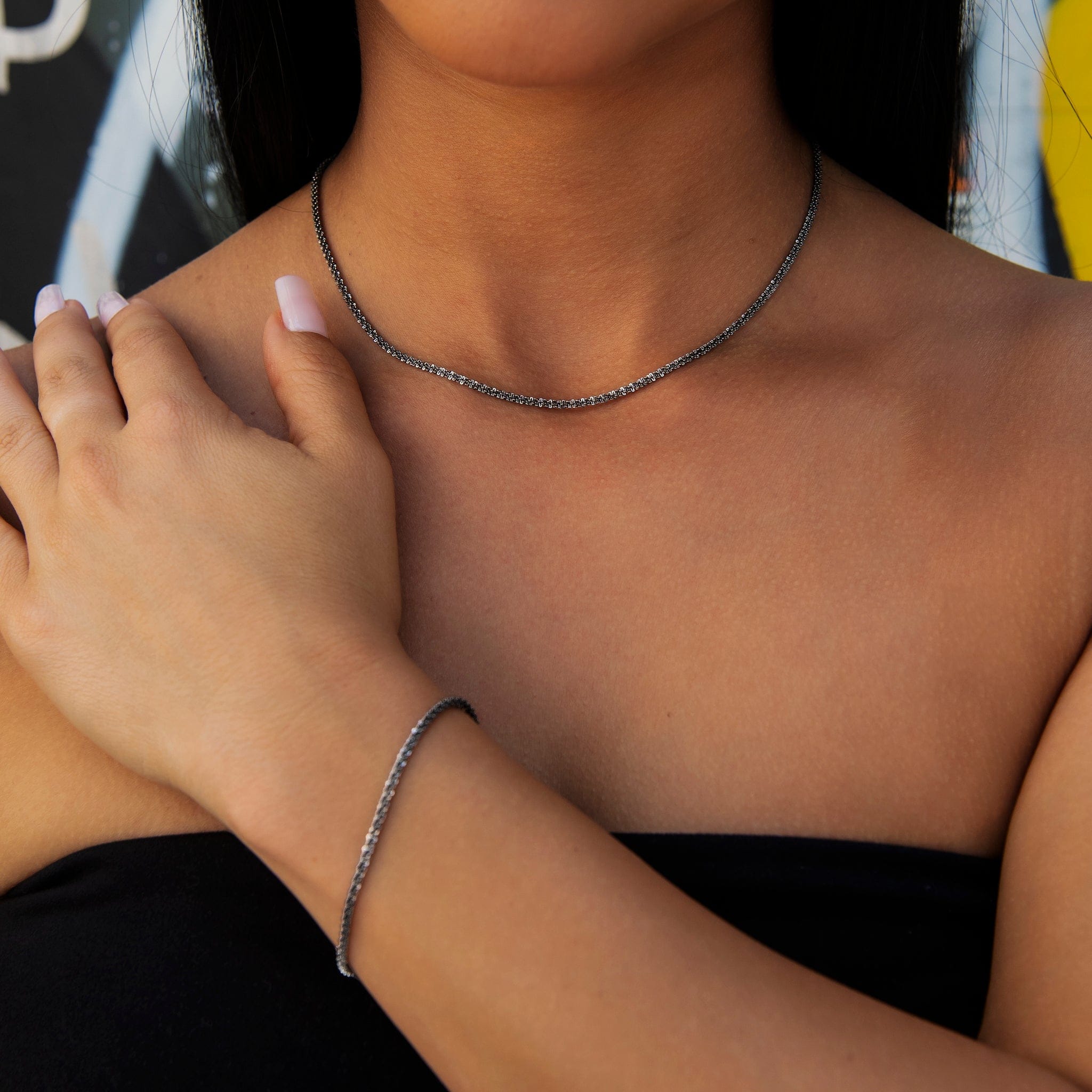 GLD Women Popcorn Necklace in Black - 2 mm