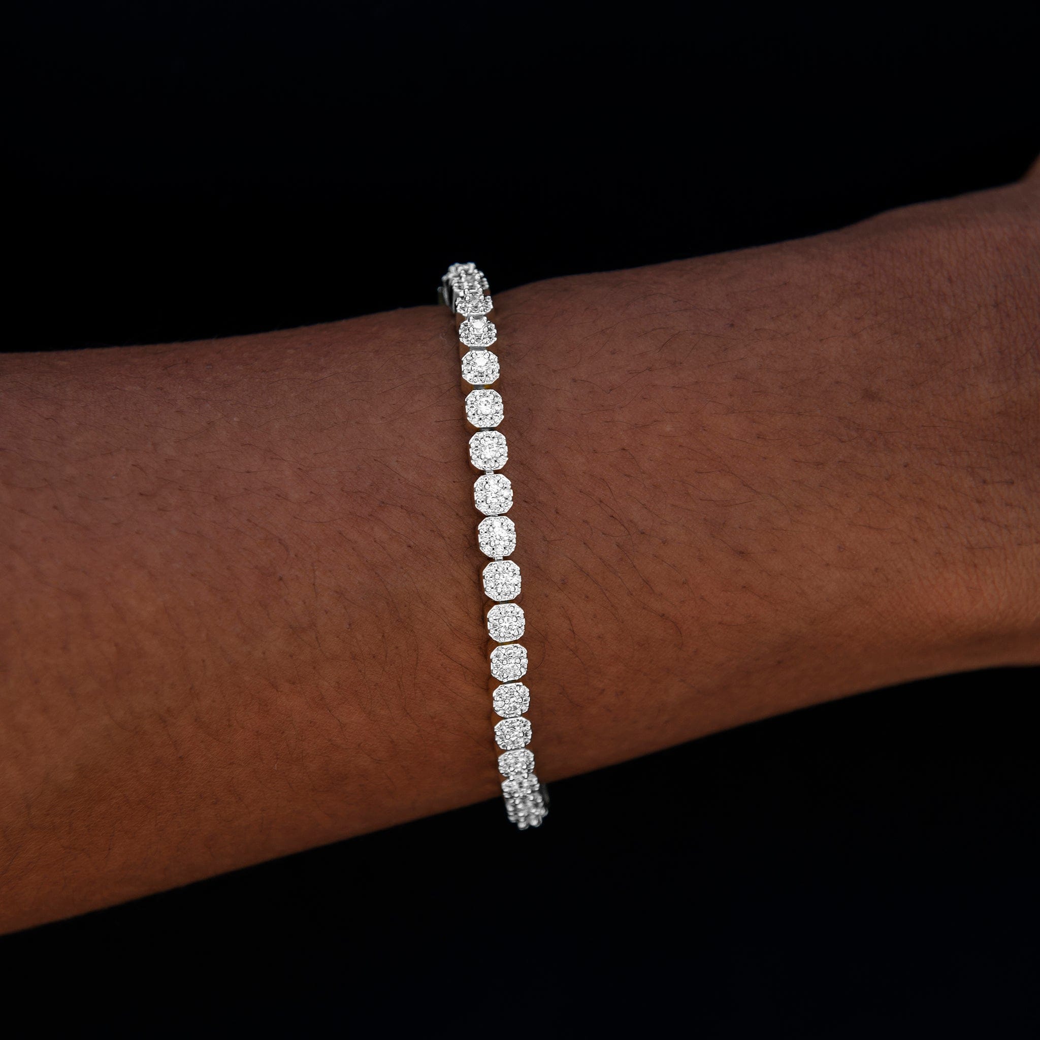 GLD Women Iced Mini Clustered Tennis Bracelet in White Gold
