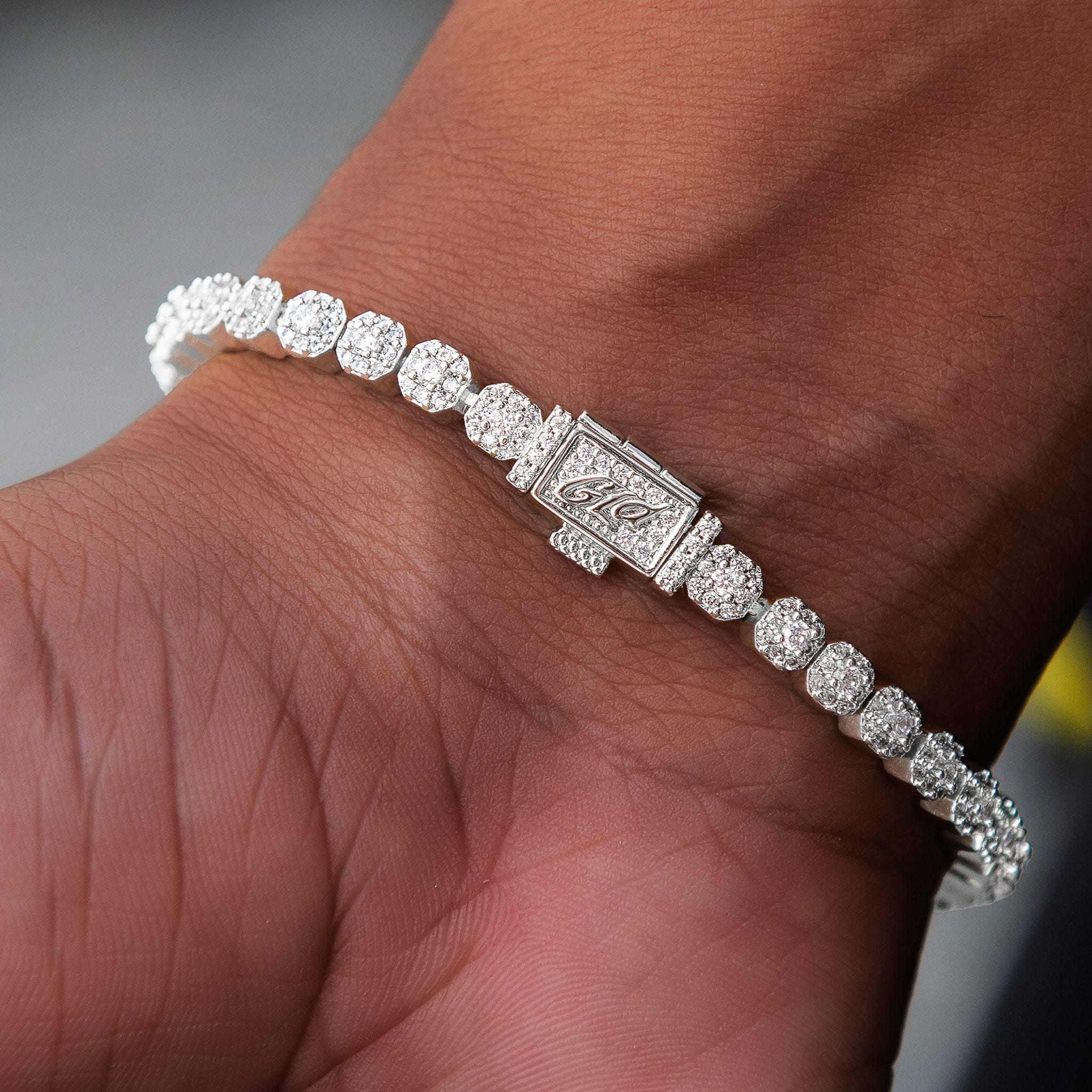 GLD Women Iced Mini Clustered Tennis Bracelet in White Gold