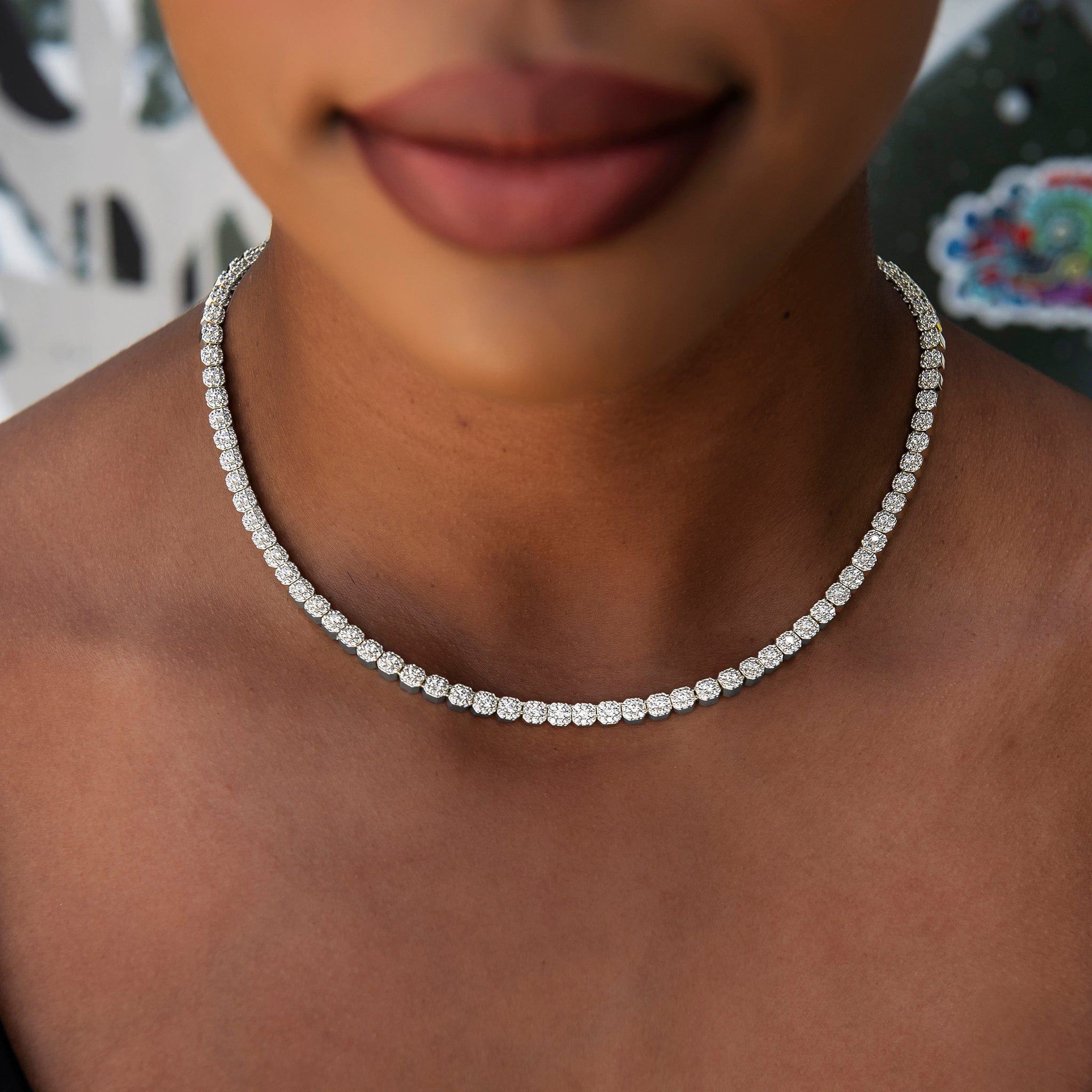 GLD Women Iced Mini Clustered Tennis Necklace in White Gold