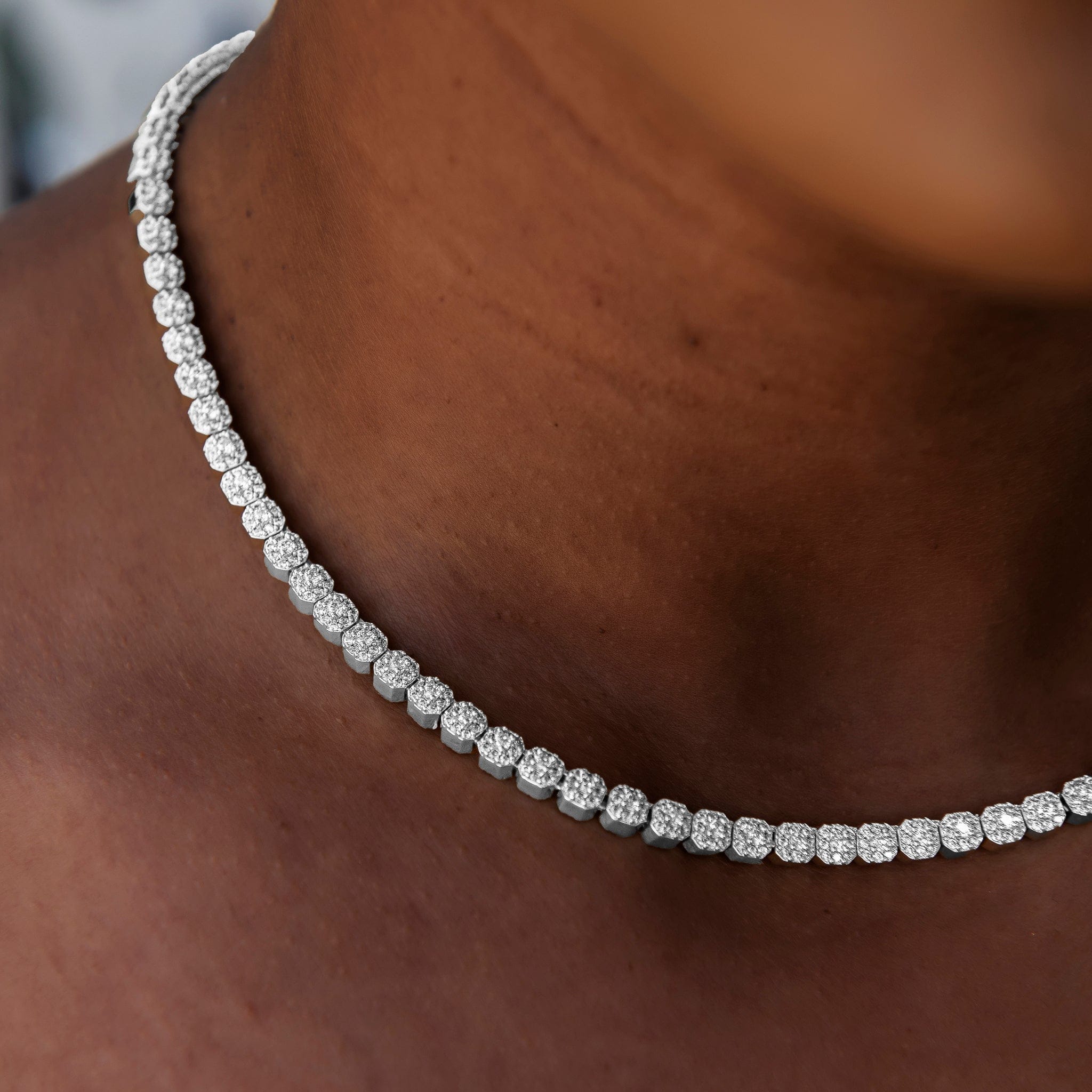 GLD Women Iced Mini Clustered Tennis Necklace in White Gold