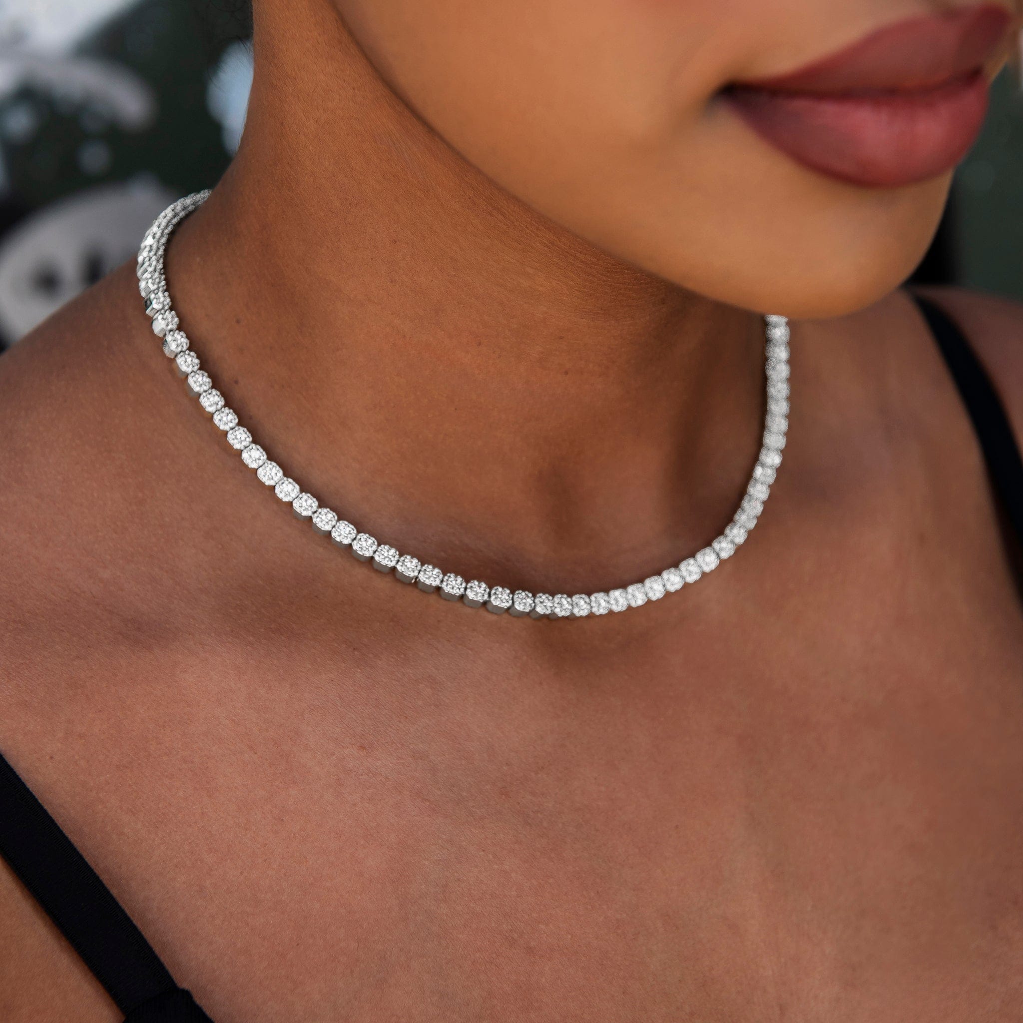 GLD Women Iced Mini Clustered Tennis Necklace in White Gold