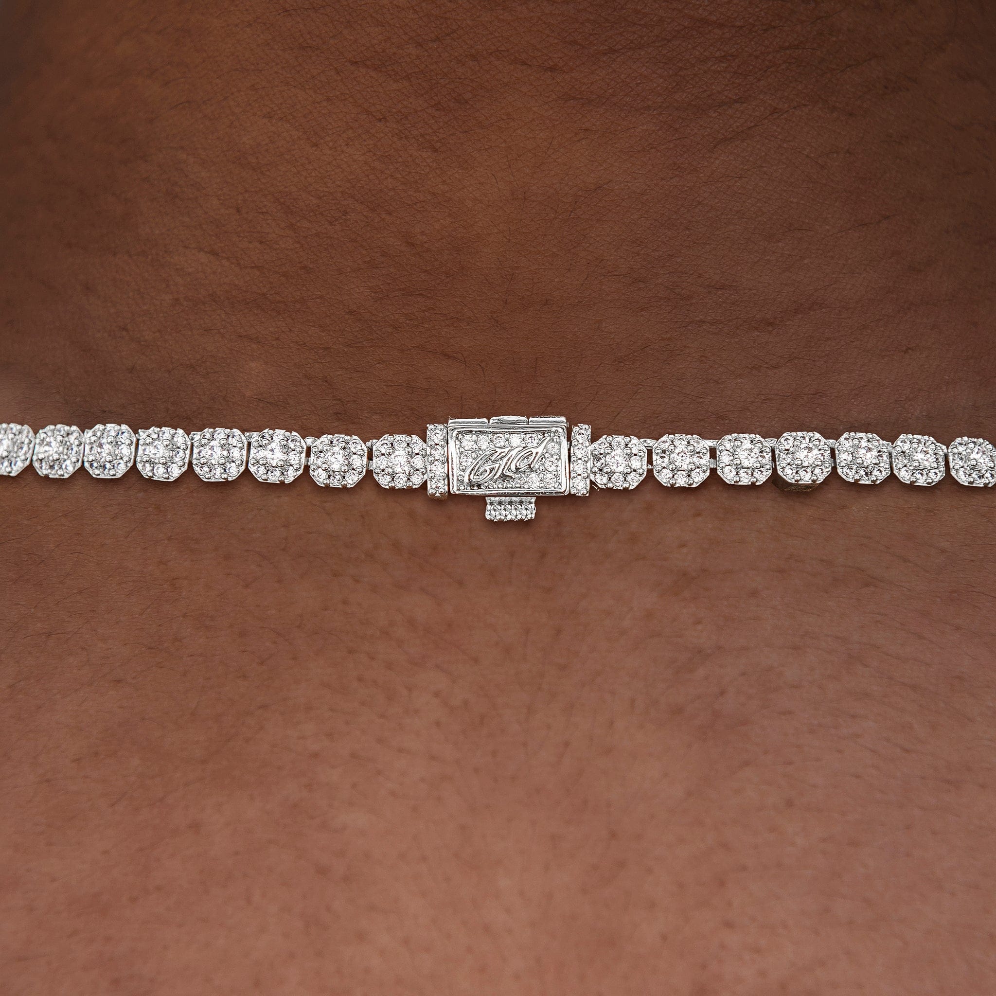 GLD Women Iced Mini Clustered Tennis Necklace in White Gold