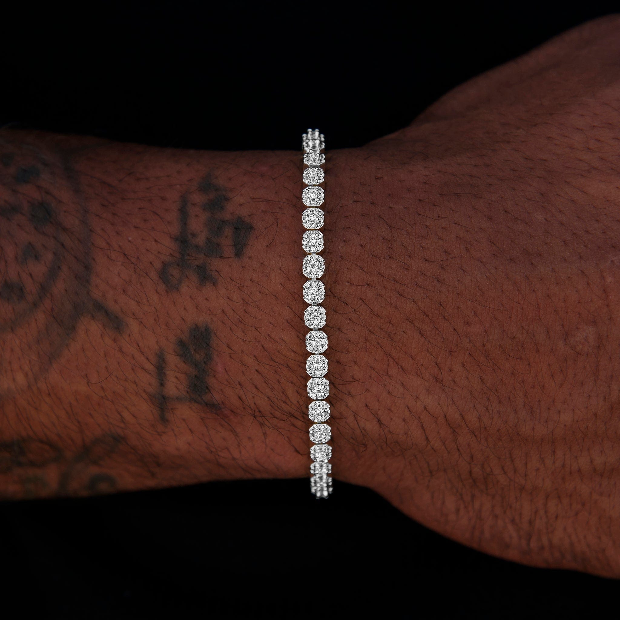 GLD Men Iced Mini Clustered Tennis Bracelet in White Gold