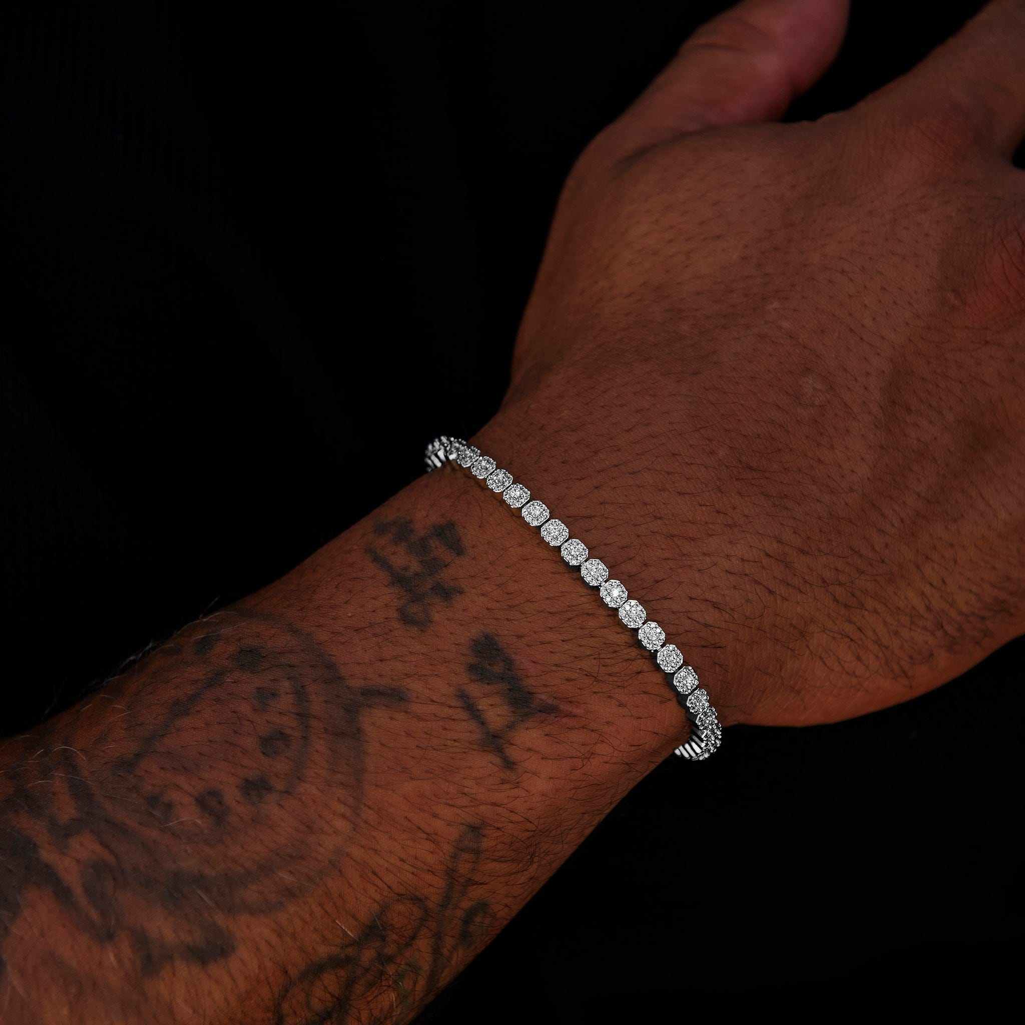 GLD Men Iced Mini Clustered Tennis Bracelet in White Gold