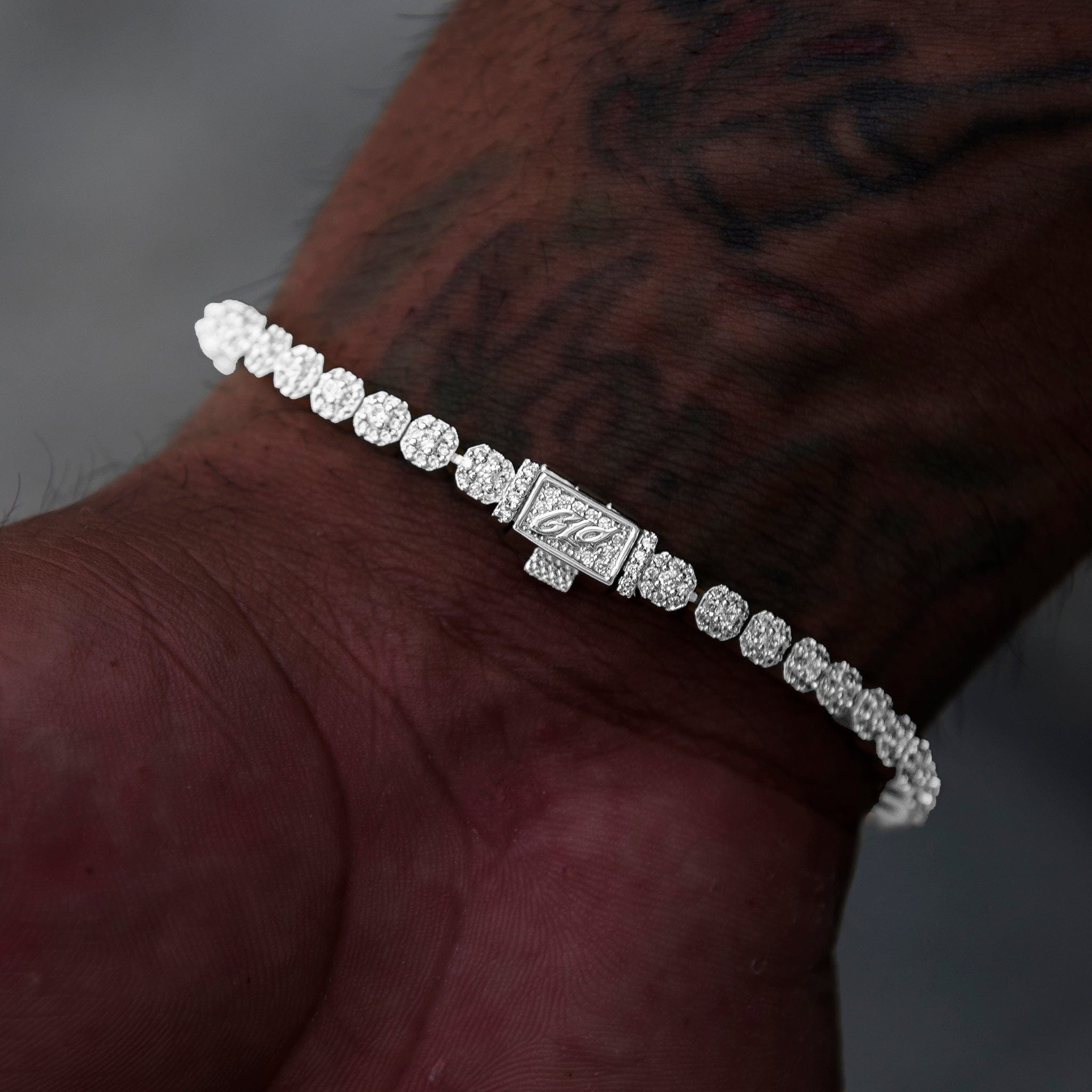 GLD Men Iced Mini Clustered Tennis Bracelet in White Gold