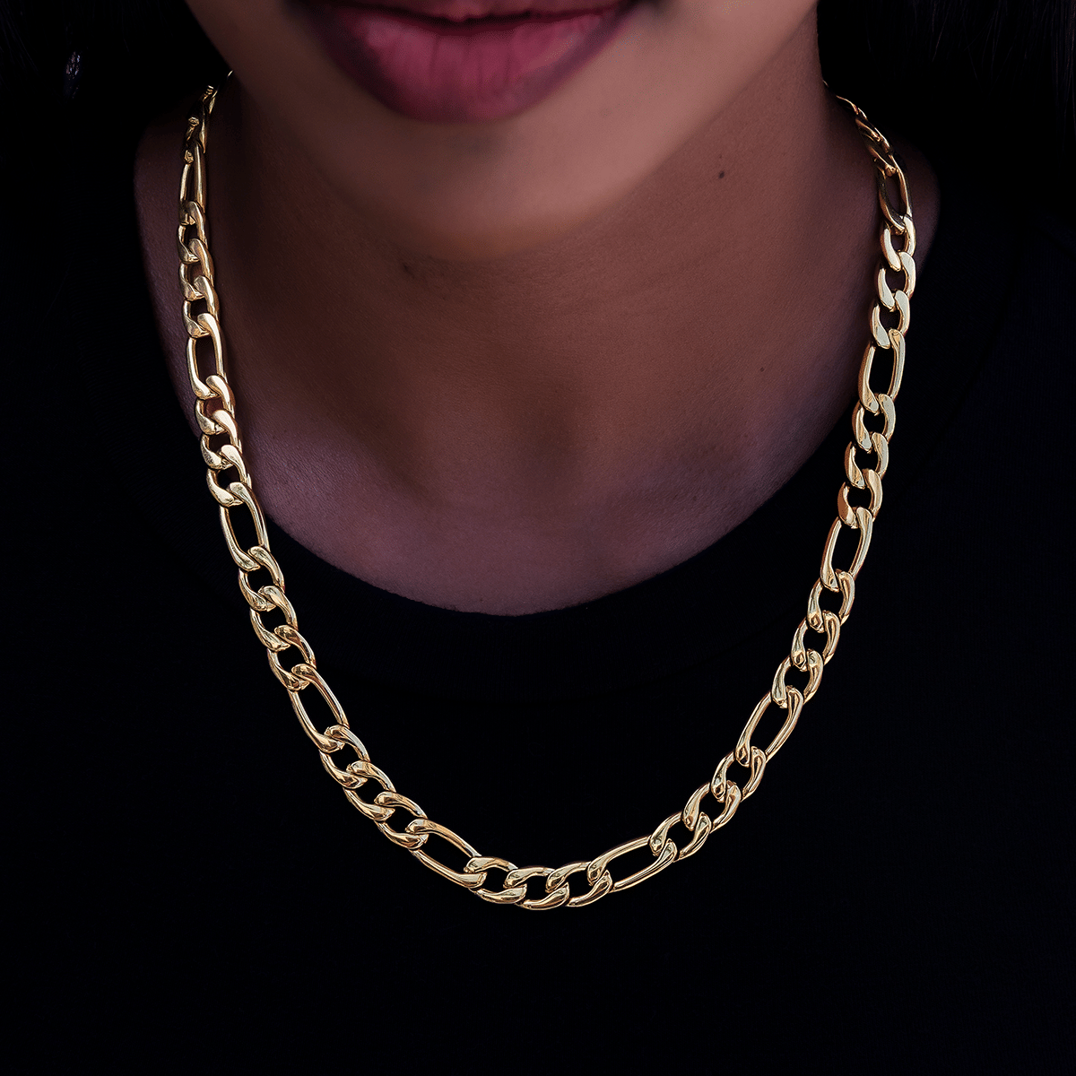 GLD Women Figaro Necklace in Yellow Gold - 9 mm