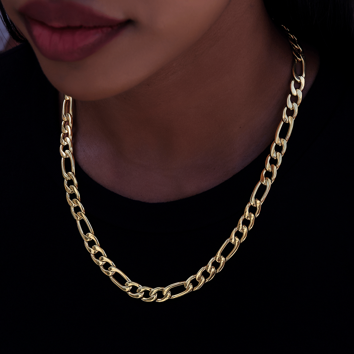 GLD Women Figaro Necklace in Yellow Gold - 9 mm