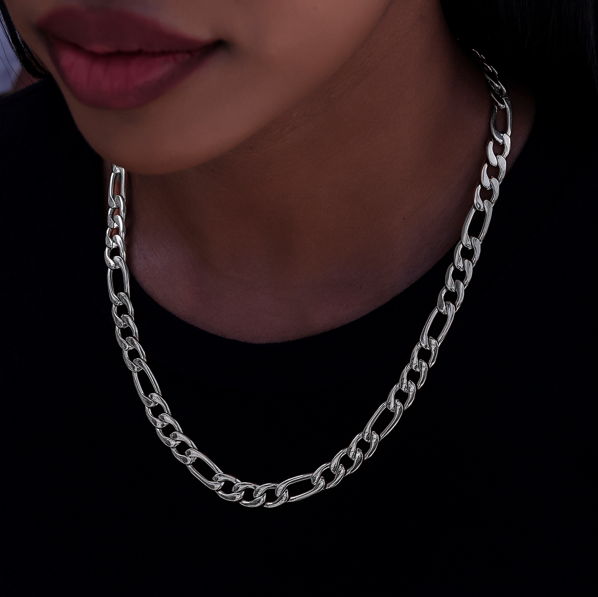 GLD Women Figaro Necklace in White Gold - 9 mm