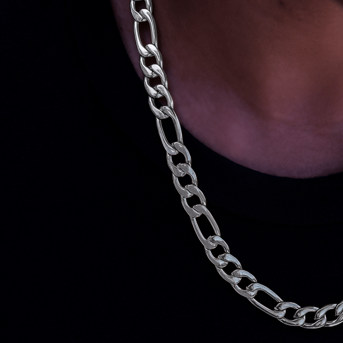 GLD Women Figaro Necklace in White Gold - 9 mm