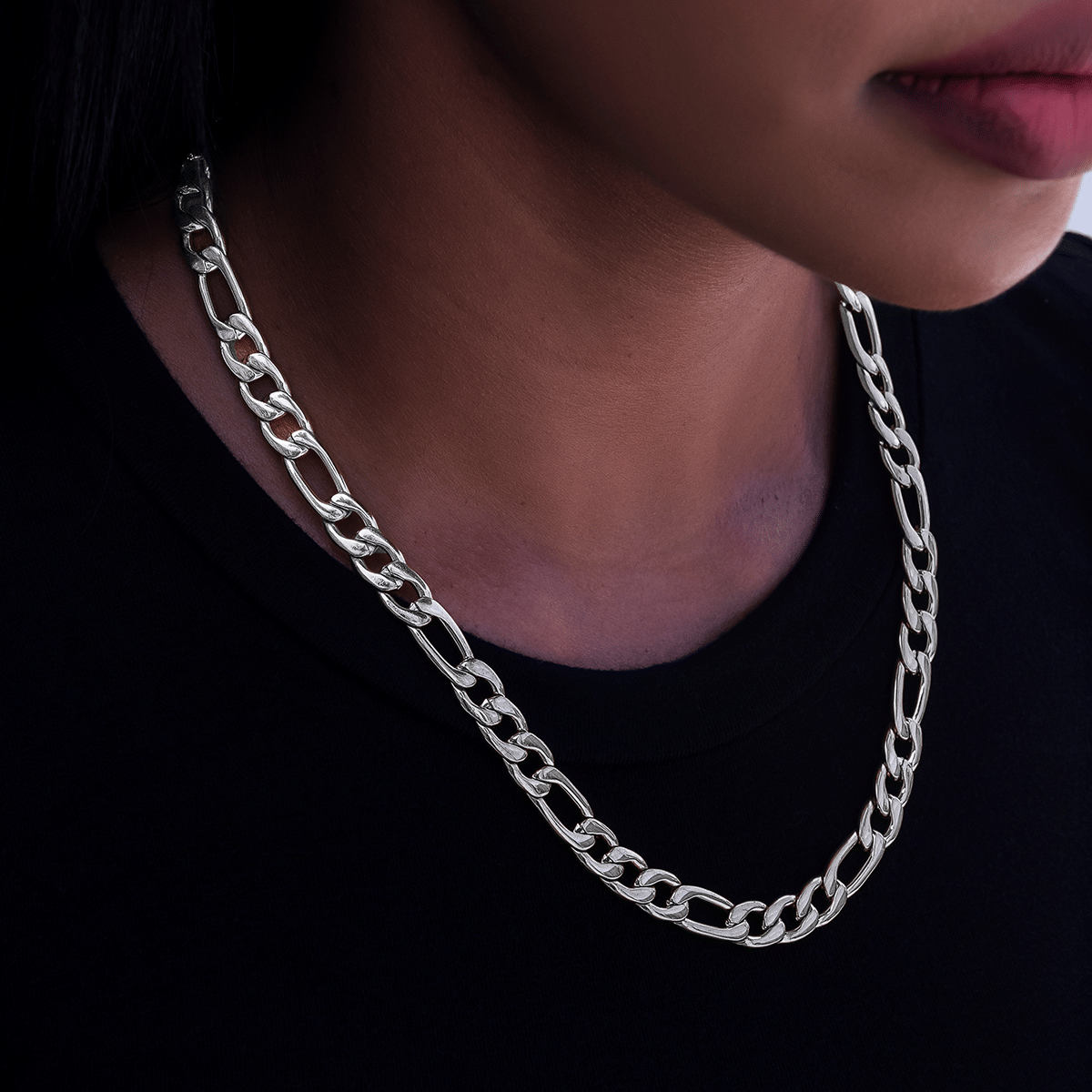 GLD Women Figaro Necklace in White Gold - 9 mm