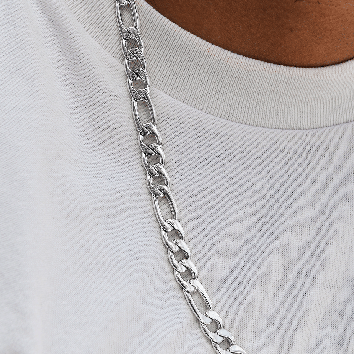 GLD Men Figaro Chain in White Gold - 9 mm